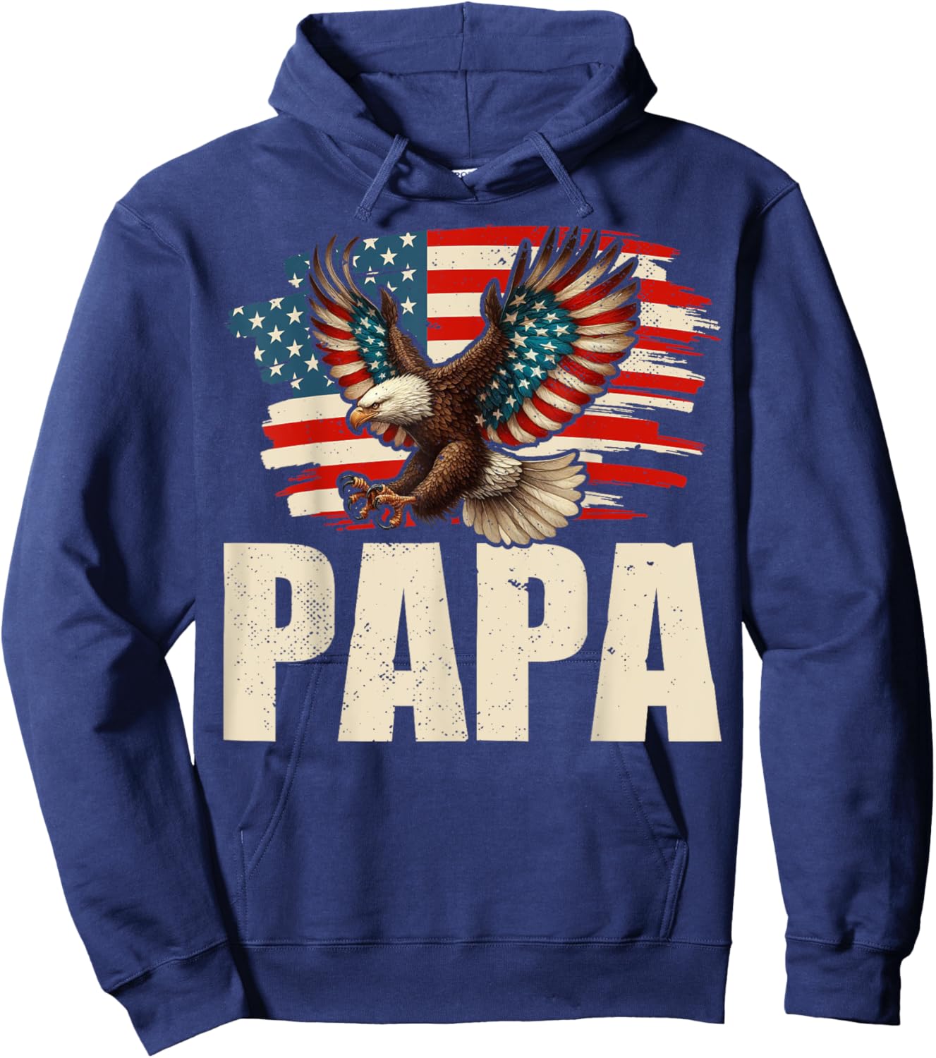 American Flag USA Patriotic Papa Bald Eagle 4th of July Dad Hoodie - Hoodie | Navy