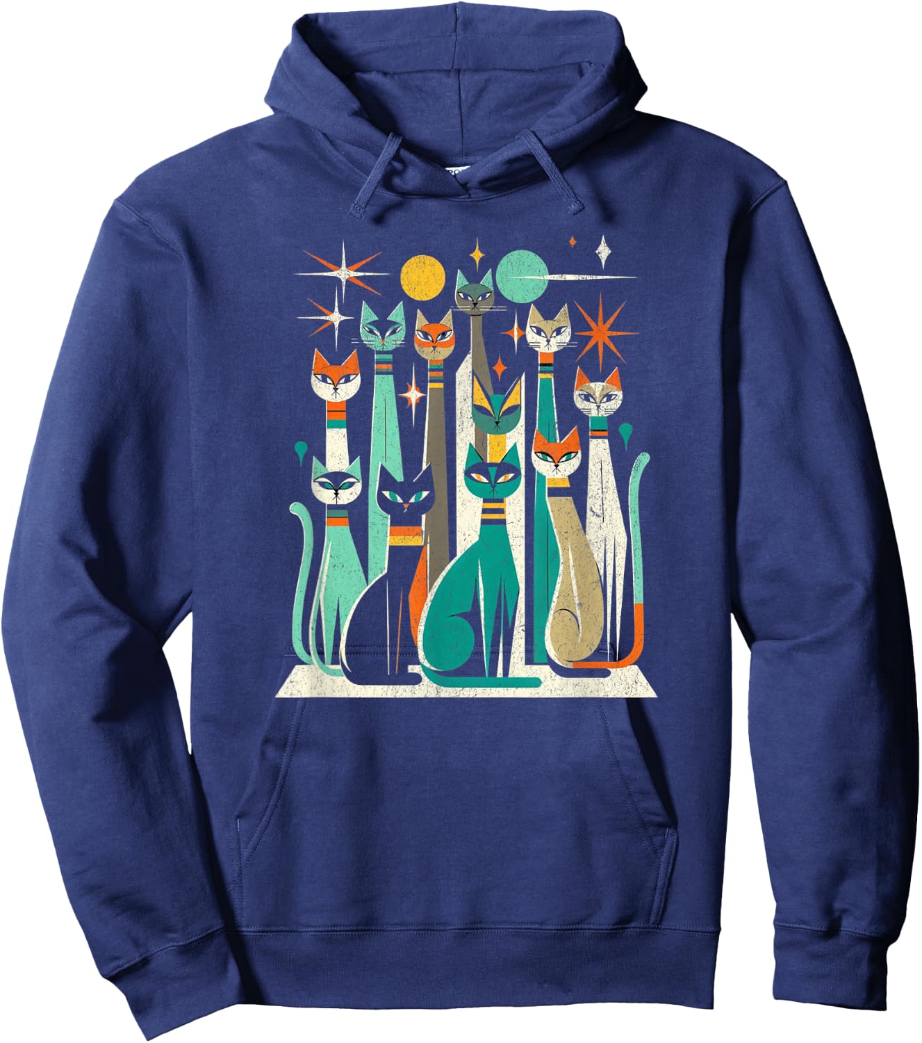 Vintage Retro Mid-Century Long Neck Cats 50s 60s Style Hoodie - Hoodie | Navy