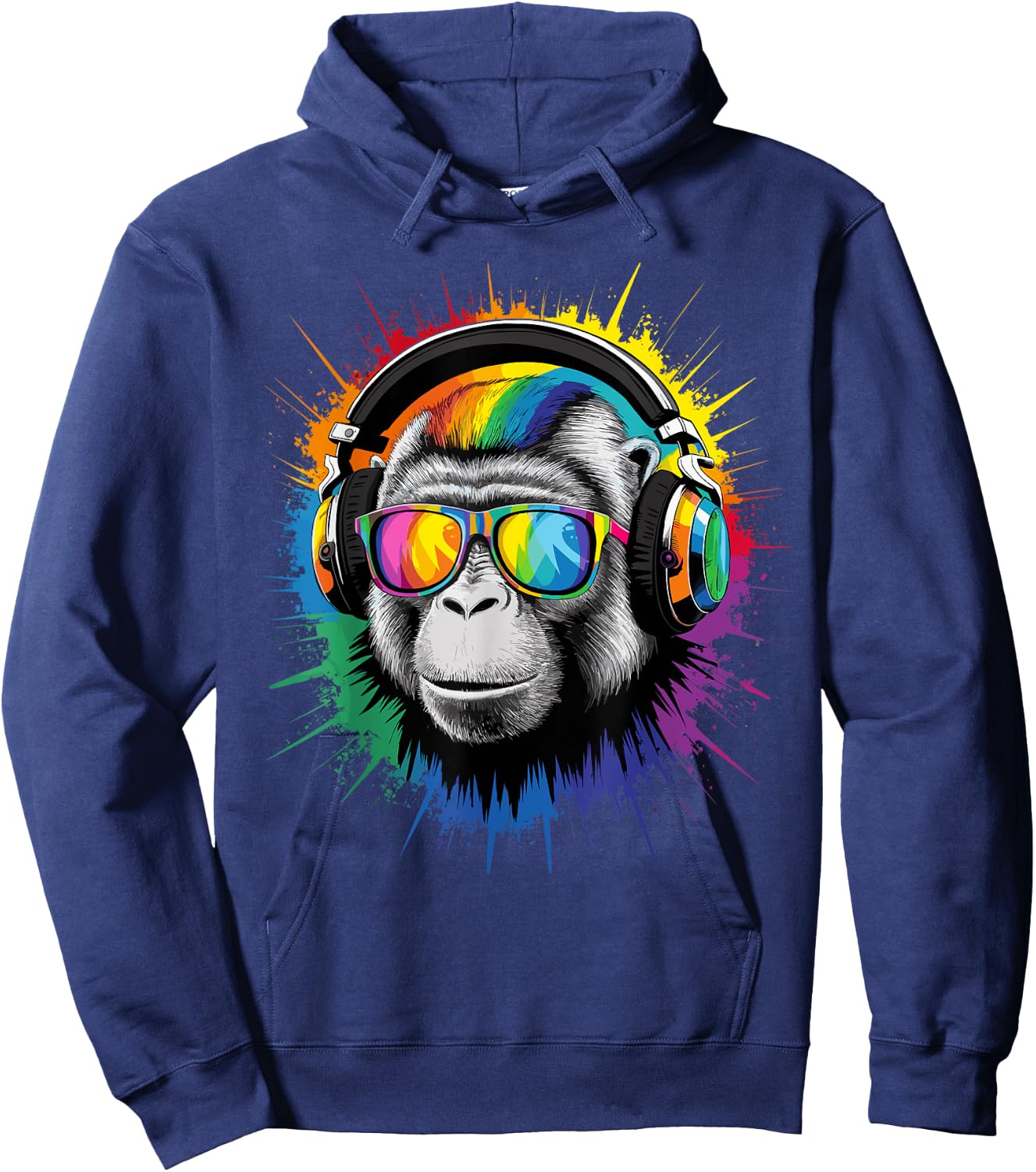 Cool Pop Art Techno Rave EDM Festival Party Monkey DJ Hoodie - Hoodie | Navy