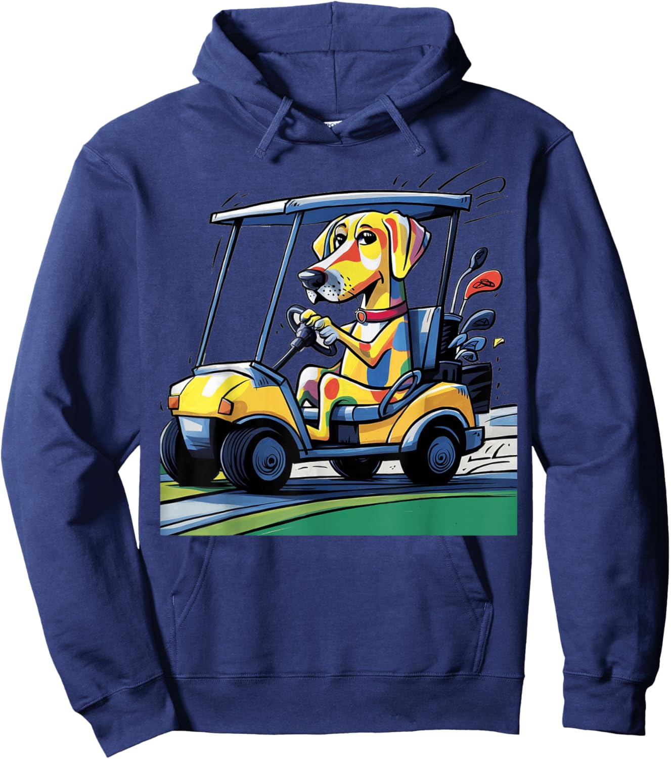 Smileteessports Funny Yellow Lab Dog Driving Golf Cart Women Girls Kids Hoodie - Hoodie | Navy