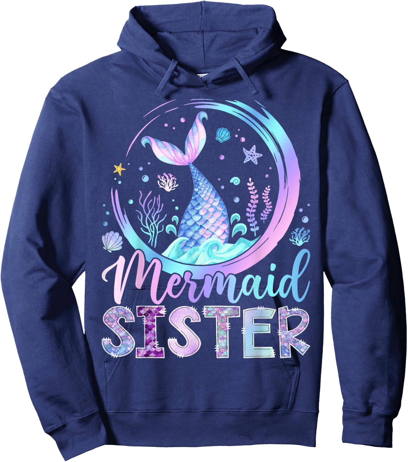 Mermaid Sister Funny Birthday Girl Party Family Matching Hoodie - Hoodie | Navy