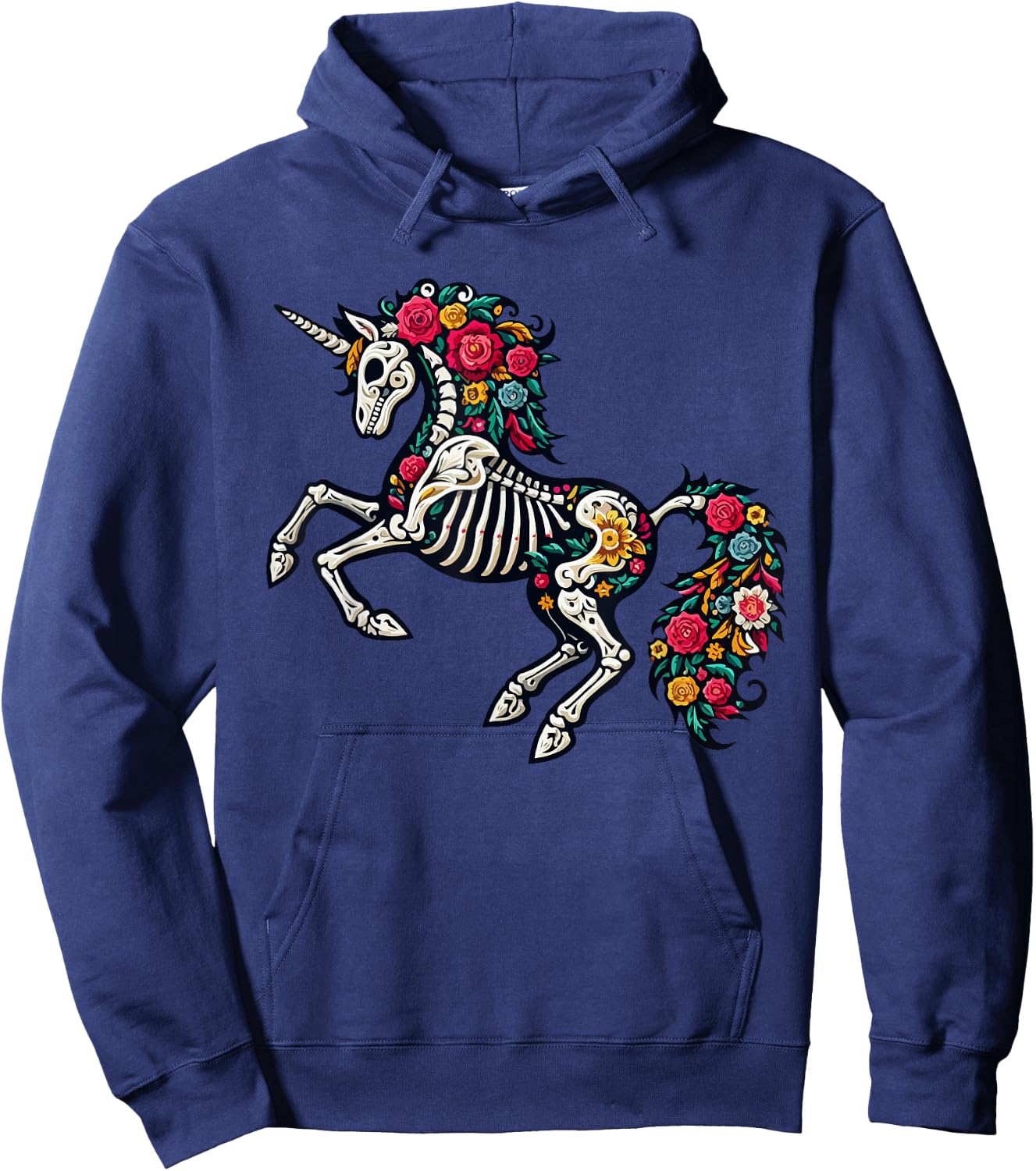 Floral Skeleton Unicorn Mexican Dia De Los Muertos Halloween Hoodie - Hoodie | Navy