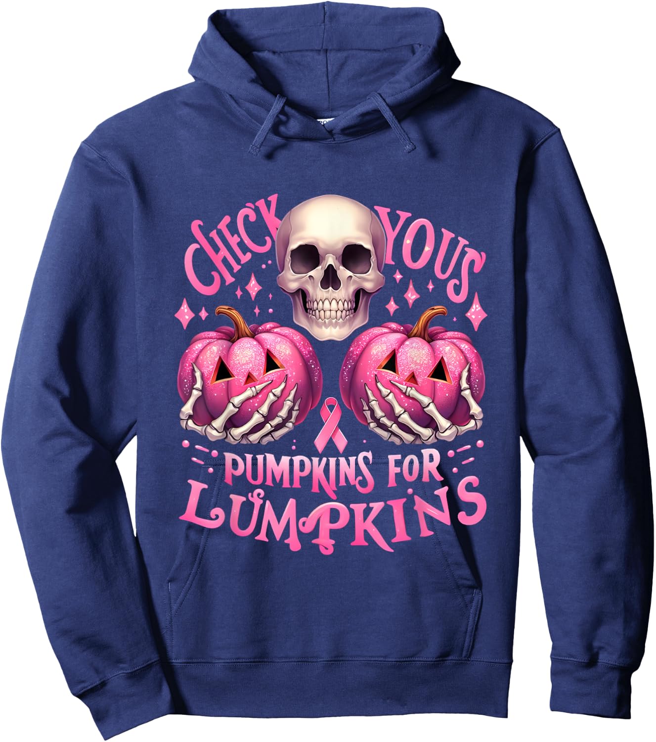 Check Your Pumpkins For Lumpkins Halloween Breast Cancer Hoodie - Hoodie | Navy