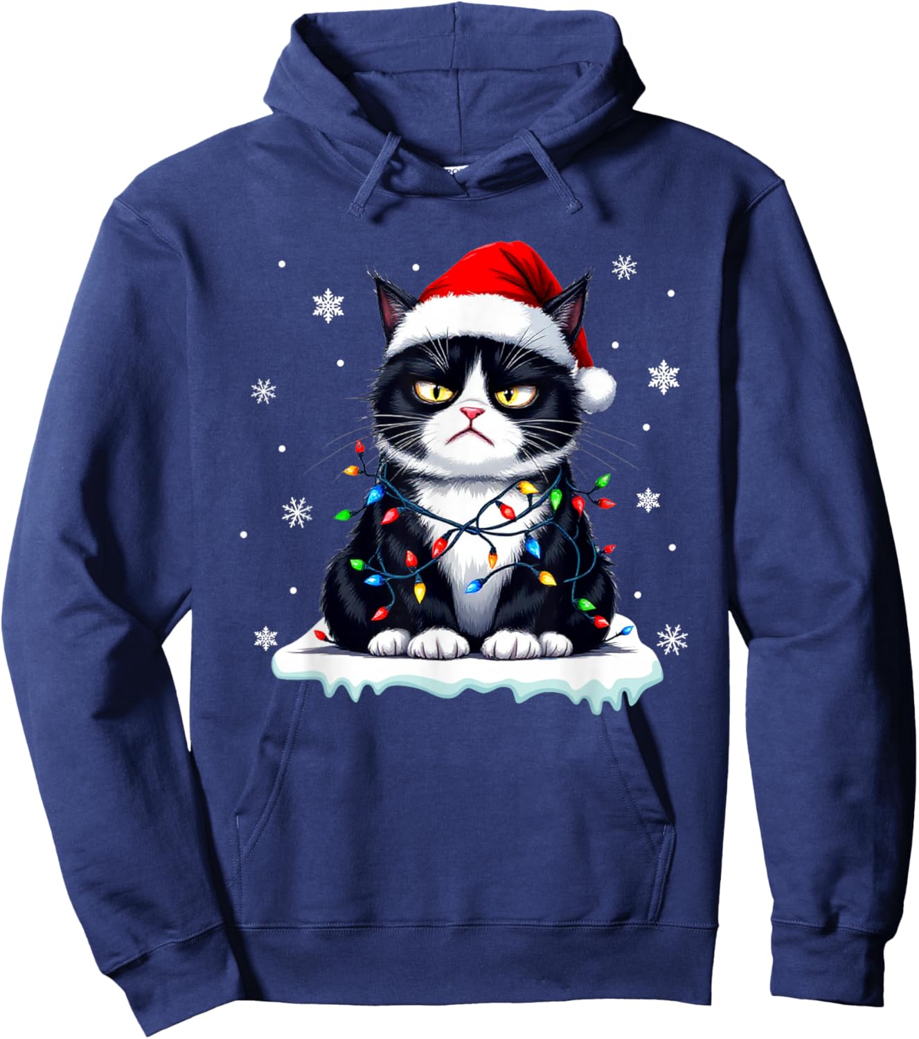 Christmas Pajamas Men Women Boys Girls Funny Cat Hoodie - Hoodie | Navy