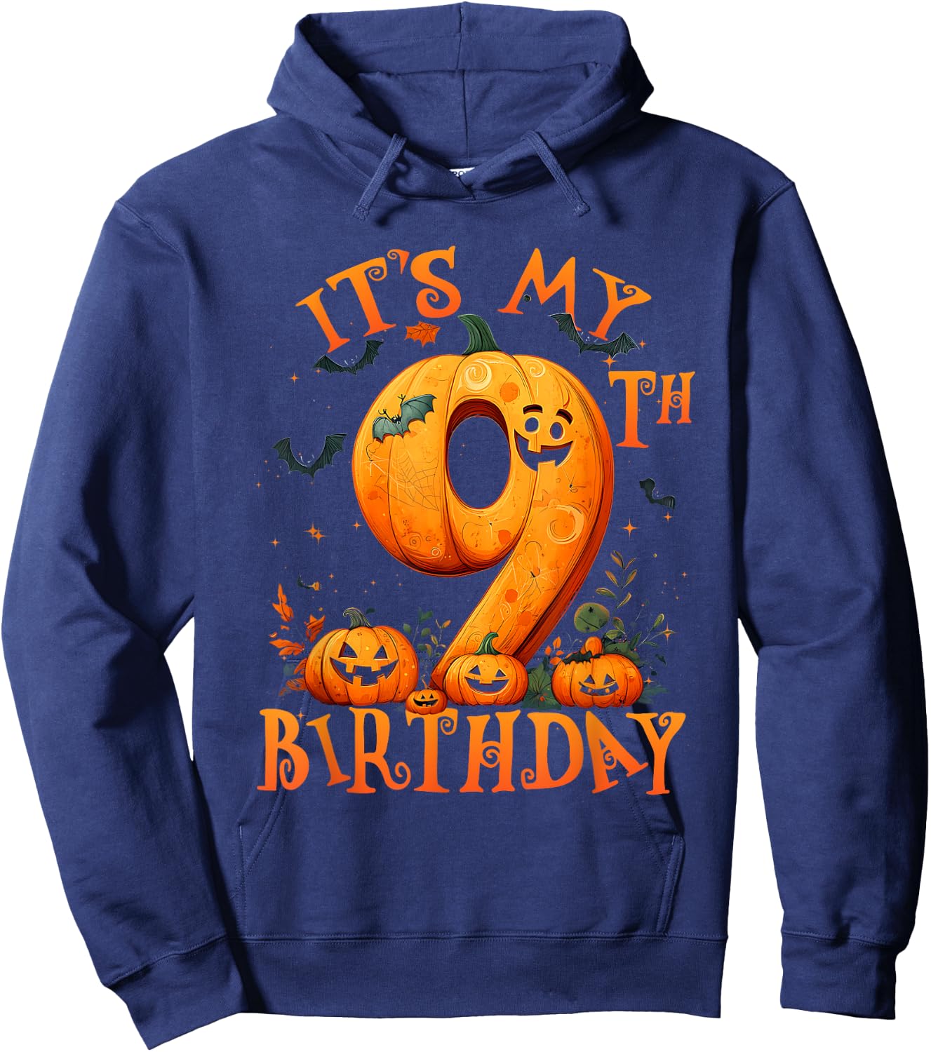 Boo It's My 9th Birthday Halloween Pumpkin 9 Years Old Hoodie - Hoodie | Navy