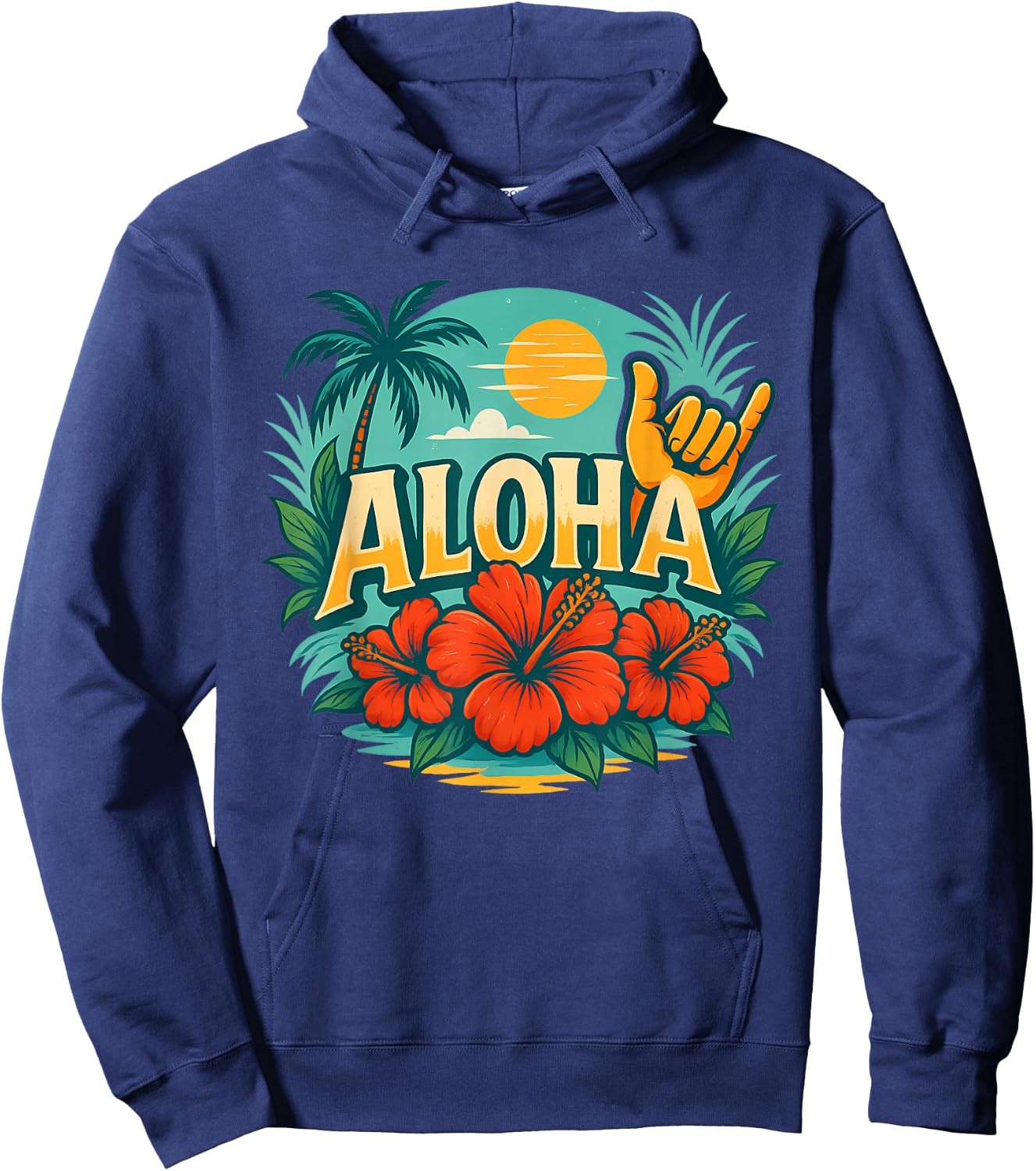 Cute Aloha Hawaiian Summer Vacation Hibiscus Shaka Girl Kids Hoodie - Hoodie | Navy