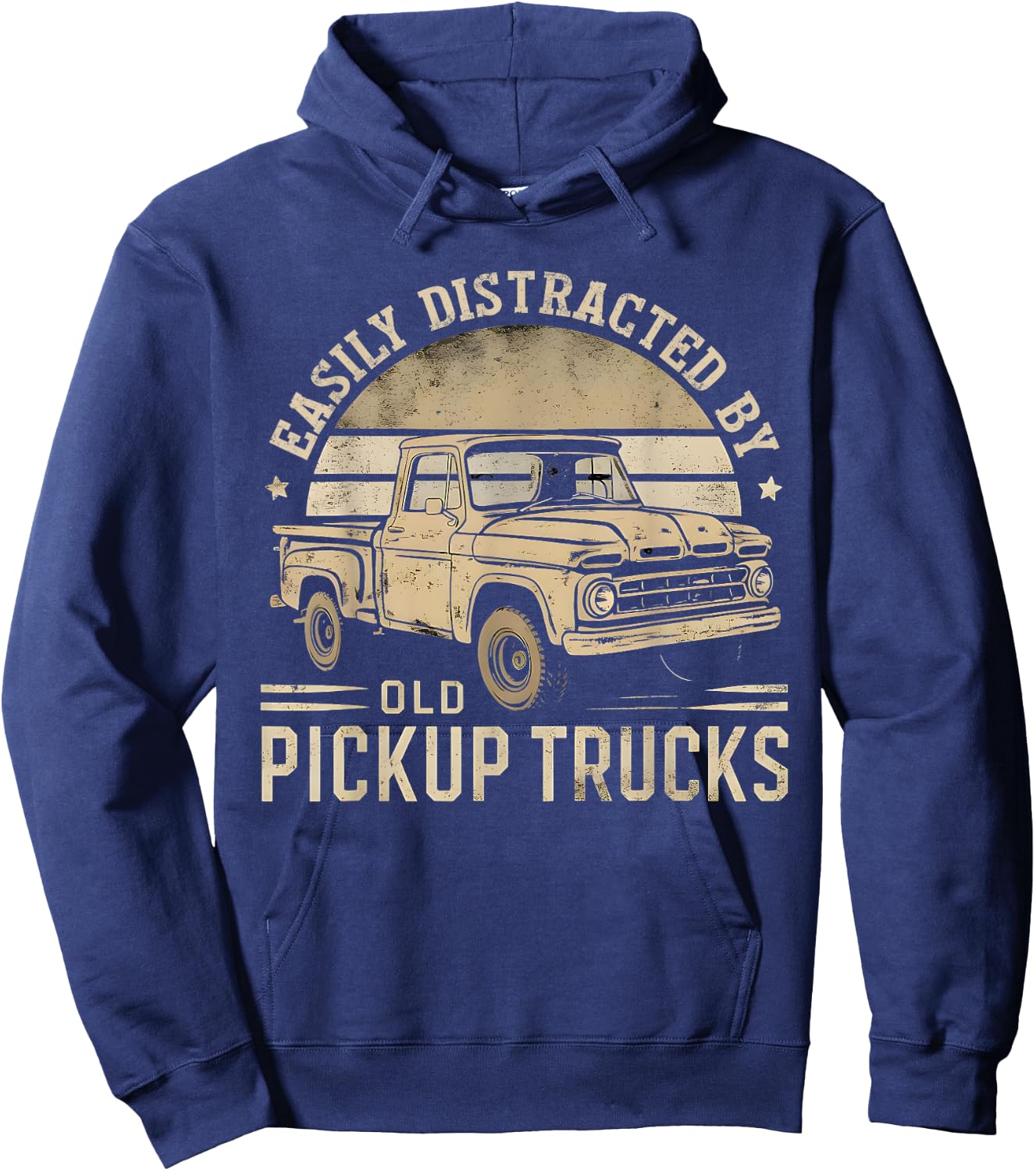 Easily Distracted By Old Pickup Trucks Funny Trucker Hoodie - Hoodie | Navy