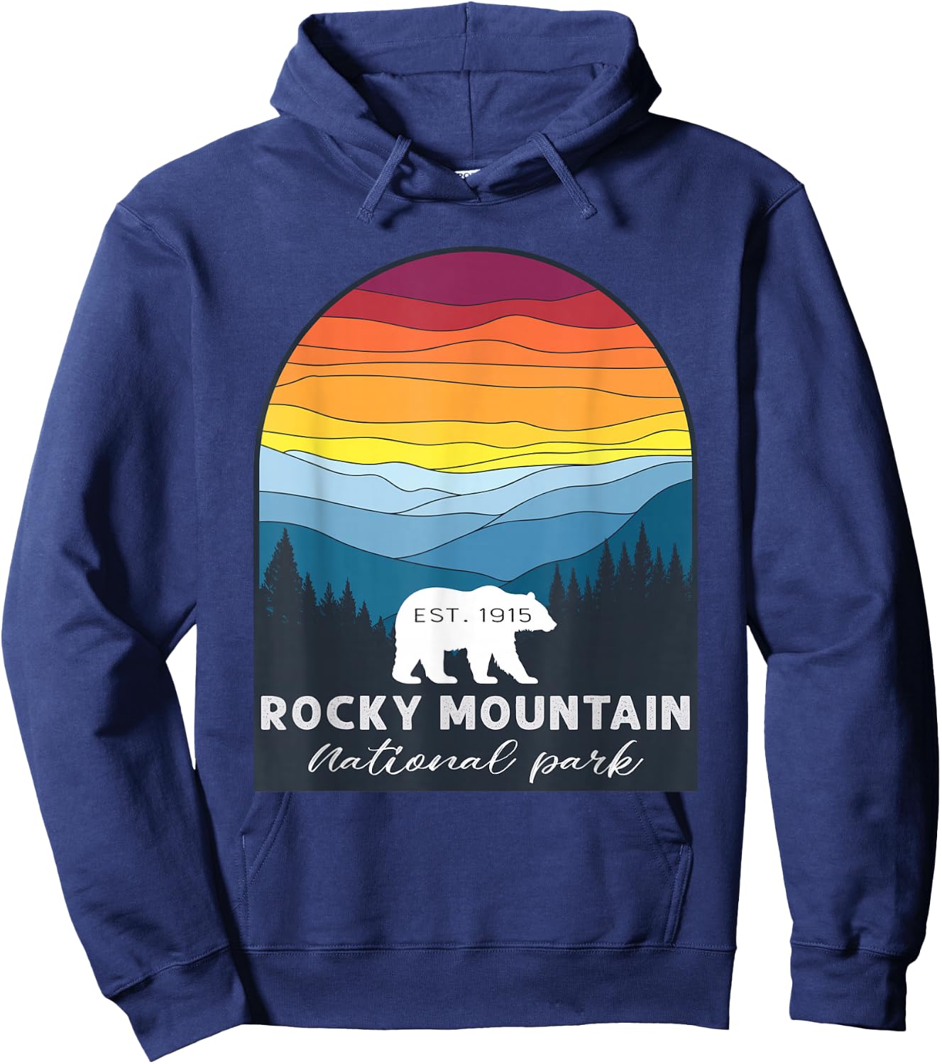 Retro Vintage Rocky Mountain National Park kids Bear Hiking Hoodie - Hoodie | Navy