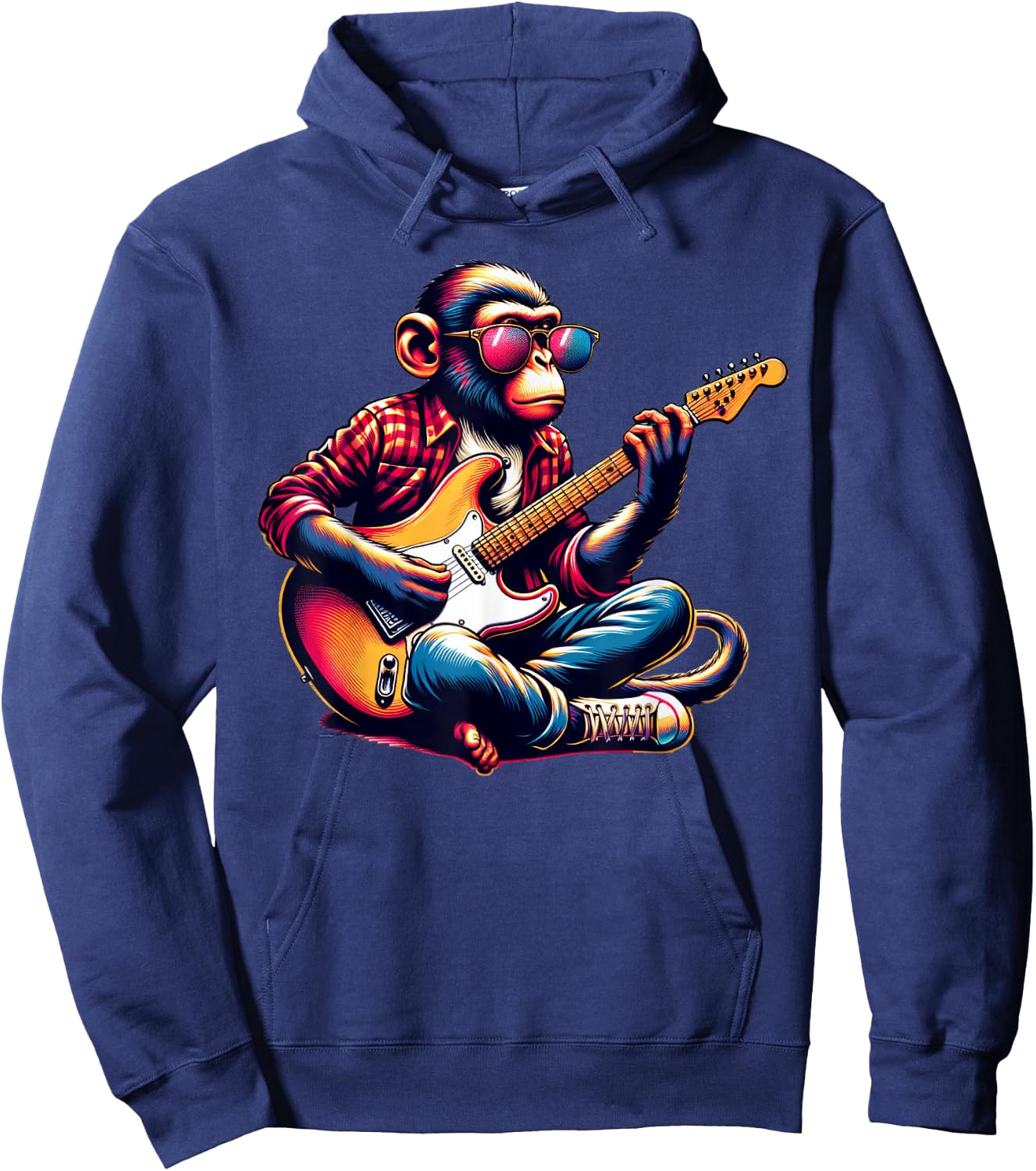 Monkey Wearing Sunglasses Playing Guitar Musician Music Hoodie - Hoodie | Navy