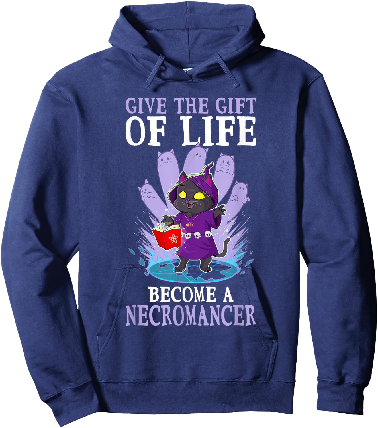 Funny D20 Cat Give The Gift Of Life Necromancer Nerdy Gamer Hoodie - Hoodie | Navy