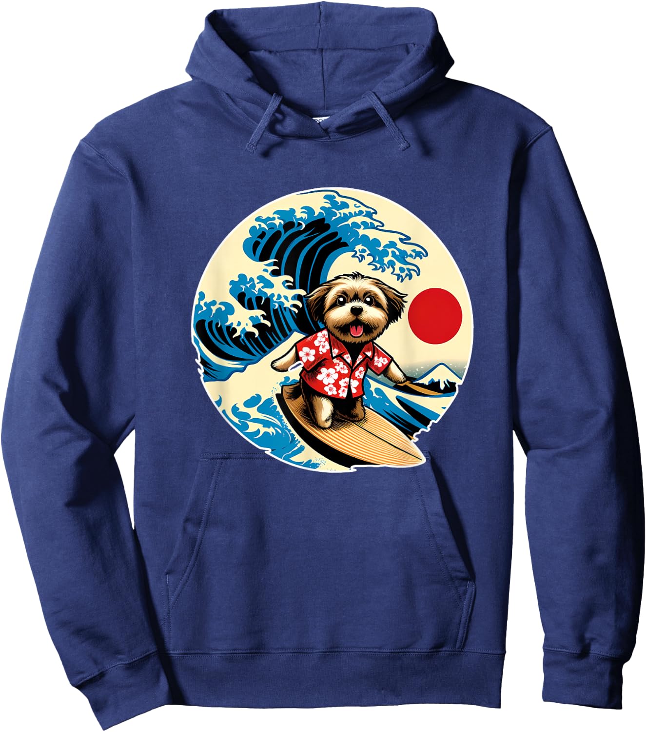 Great Wave Kanagawa Morkie dog Surfing Women Kids Hoodie - Hoodie | Navy