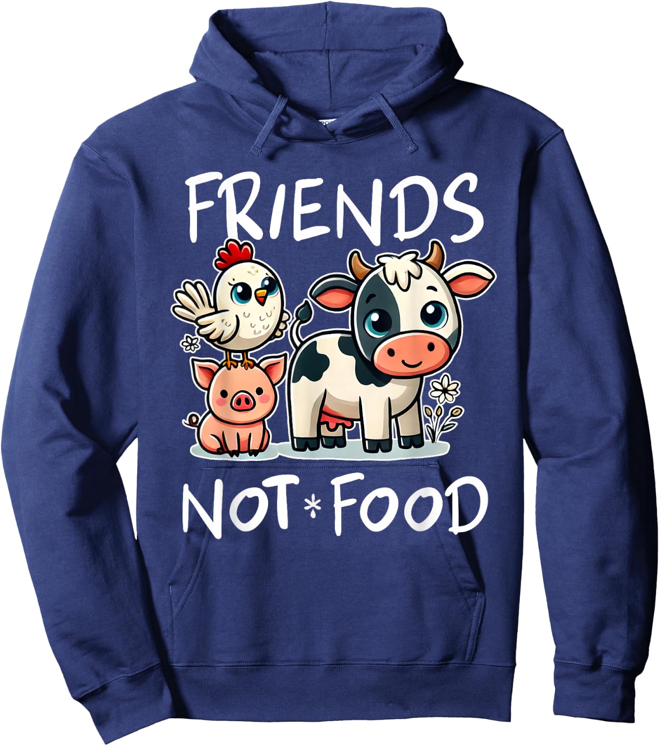 Friends Not Food Funny Vegan Vegetarian Cute Animals Gift Hoodie - Hoodie | Navy