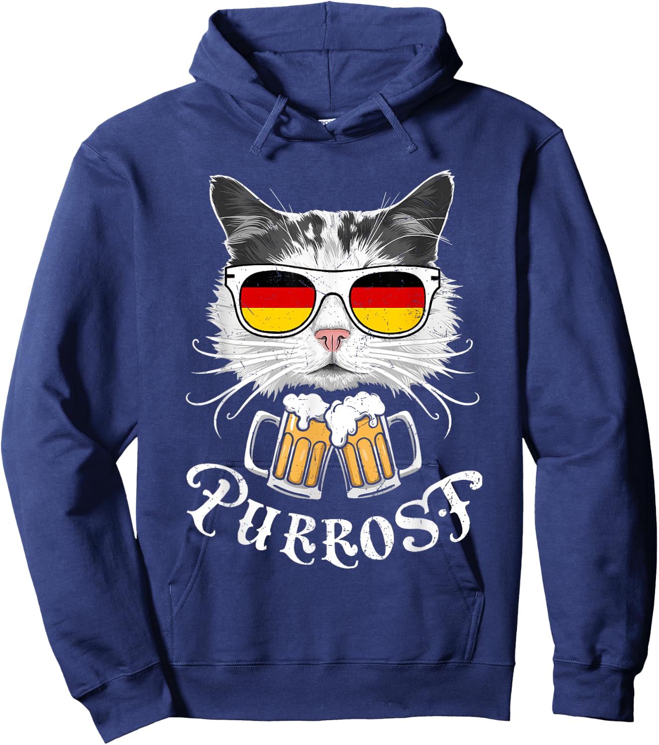 Funny Oktoberfest Cat Kitty Bavarian Drinking Beer Purrost Hoodie - Hoodie | Navy
