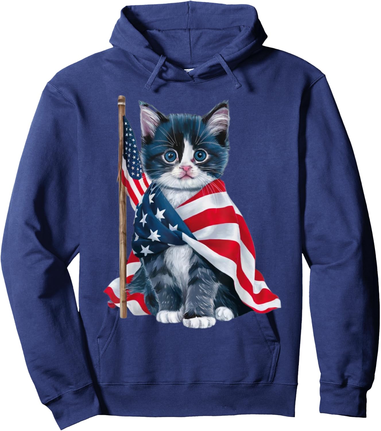 Patriotic Black Cat Shirt 4th of July Women Men Kids Hoodie - Hoodie | Navy