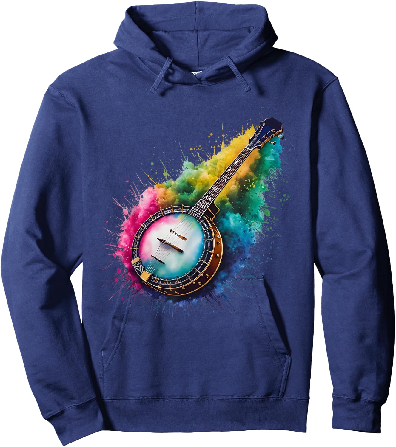 Playing Banjo Men Woman Colorful Watercolor Banjo Hoodie - Hoodie | Navy