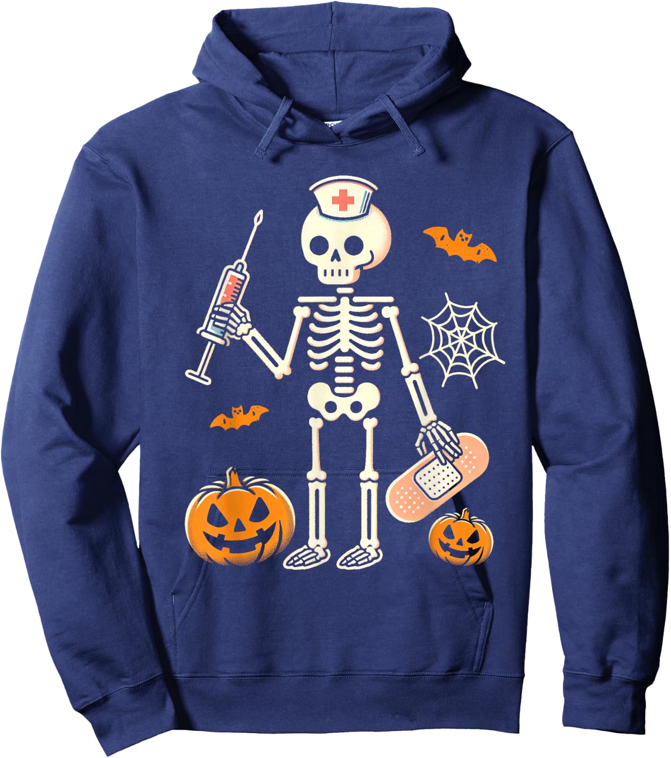 Halloween Nicu Nurse Skeleton Scrub Top Costume Women Men Hoodie - Hoodie | Navy
