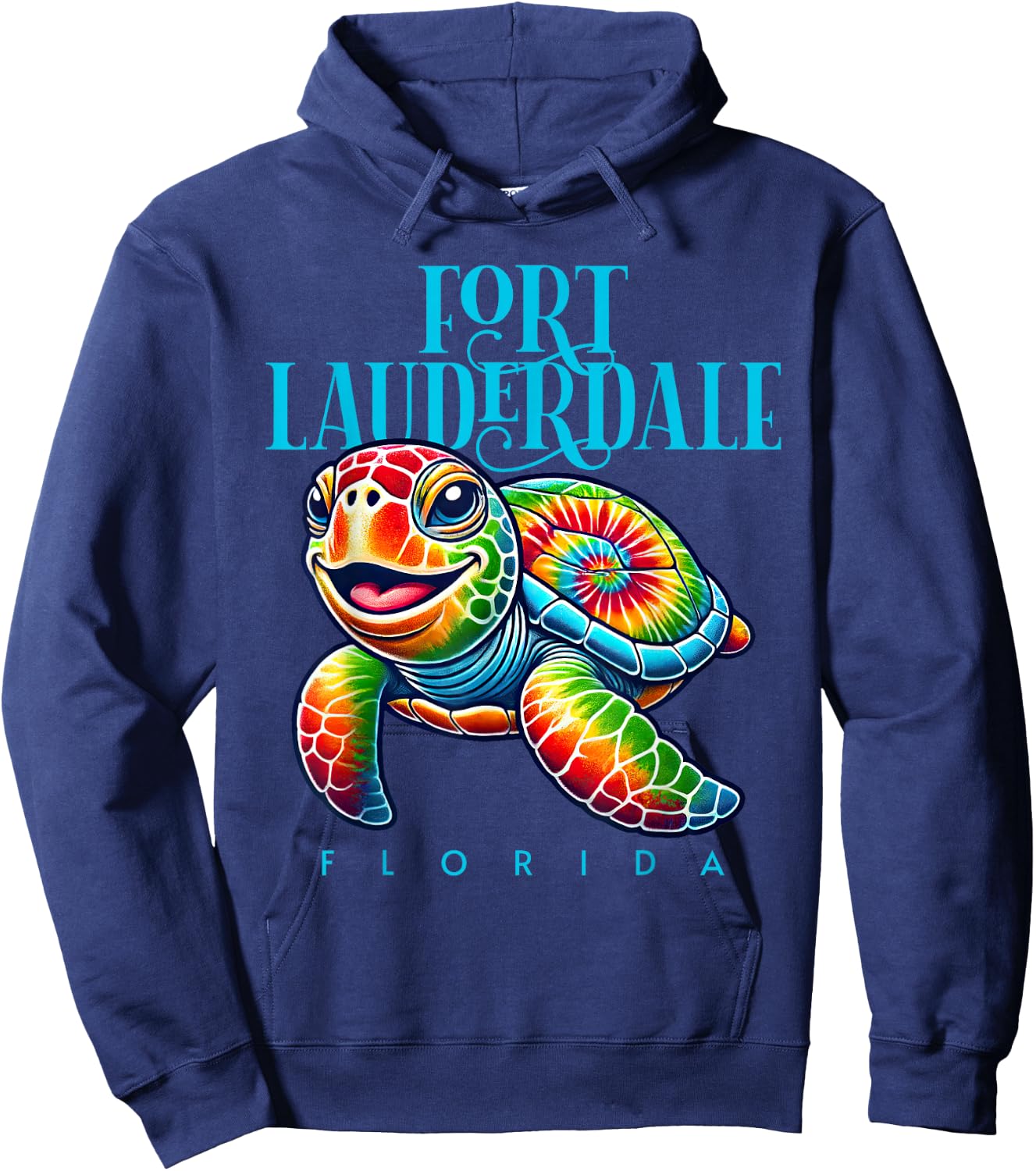Fort Lauderdale Florida Smiling Tie Dye Sea Turtle Hoodie - Hoodie | Navy