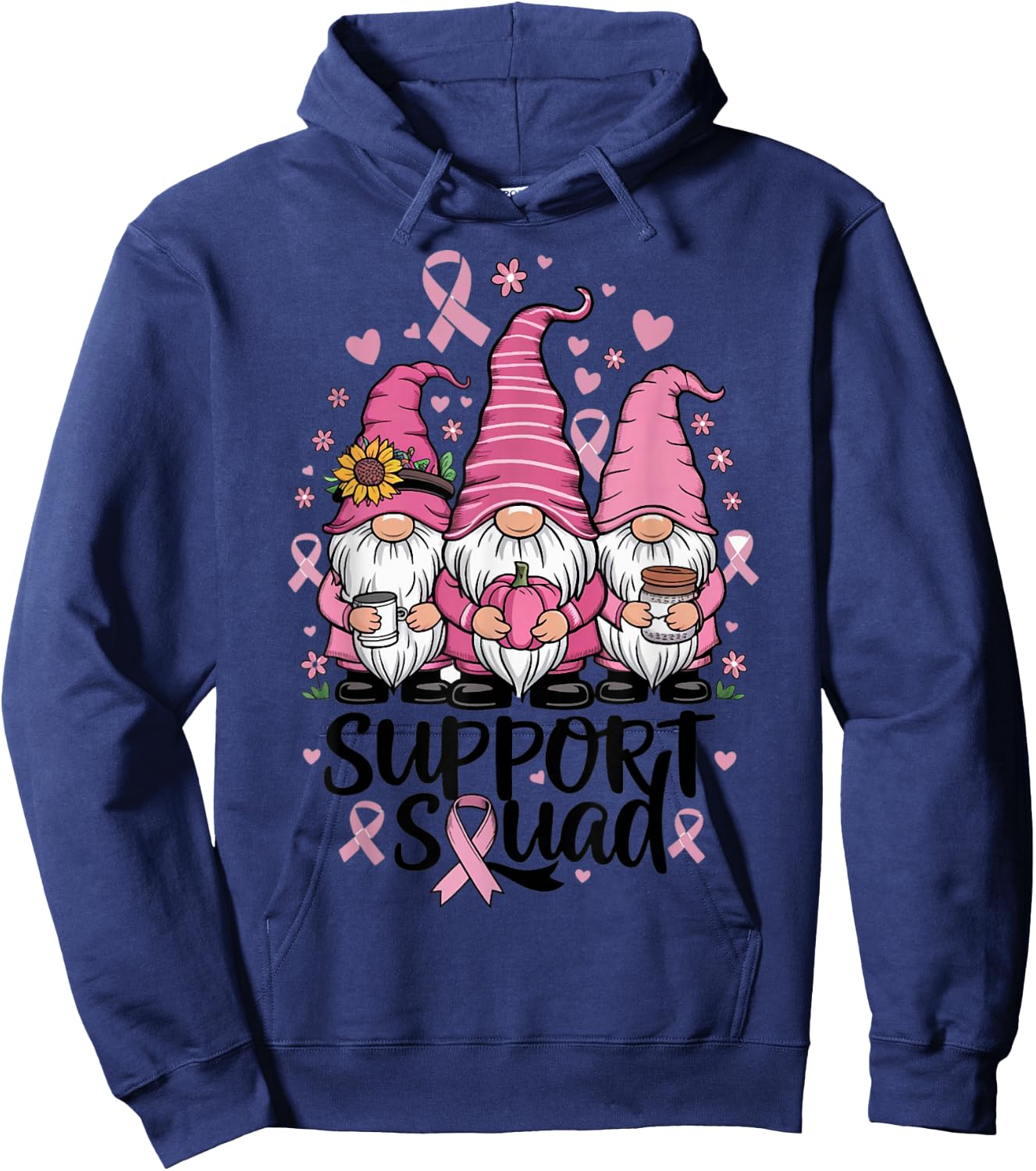 Gnome Support Squad Breast Cancer Awareness Pink Clothing Hoodie - Hoodie | Navy