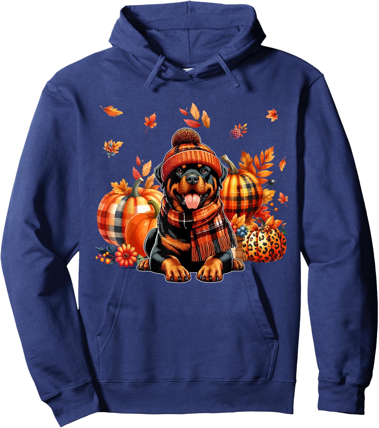 Rottweiler Thanksgiving Leopard Pumpkins Fall Leaves Lover Hoodie - Hoodie | Navy