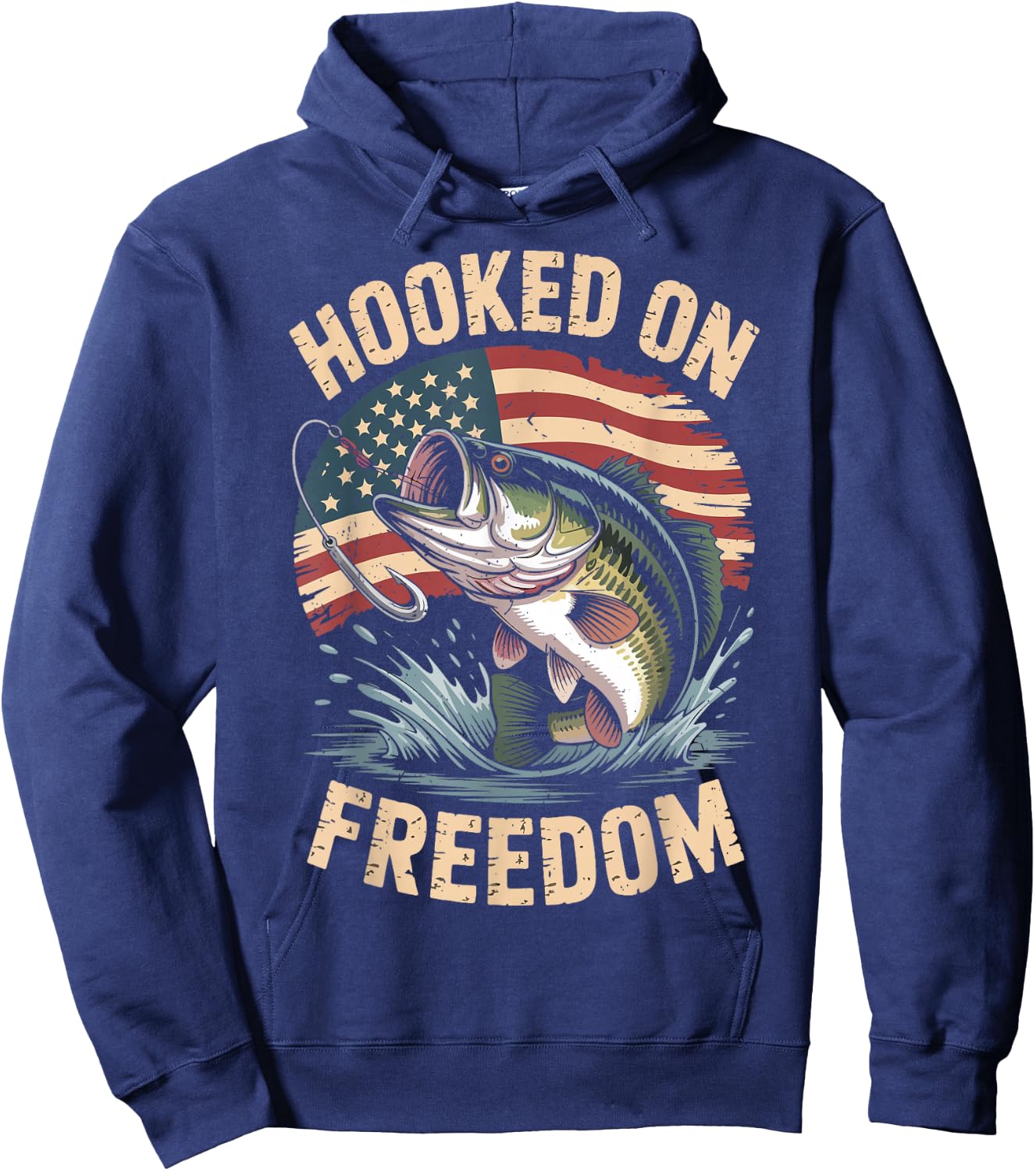 Youth Boy Hooked On Freedom Fishing 4th July Men Patriotic Hoodie - Hoodie | Navy