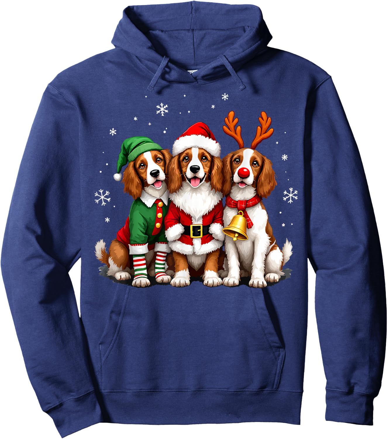 Brittany Spaniel Christmas Dogs Funny Santa Reindeer Elf Hoodie - Hoodie | Navy