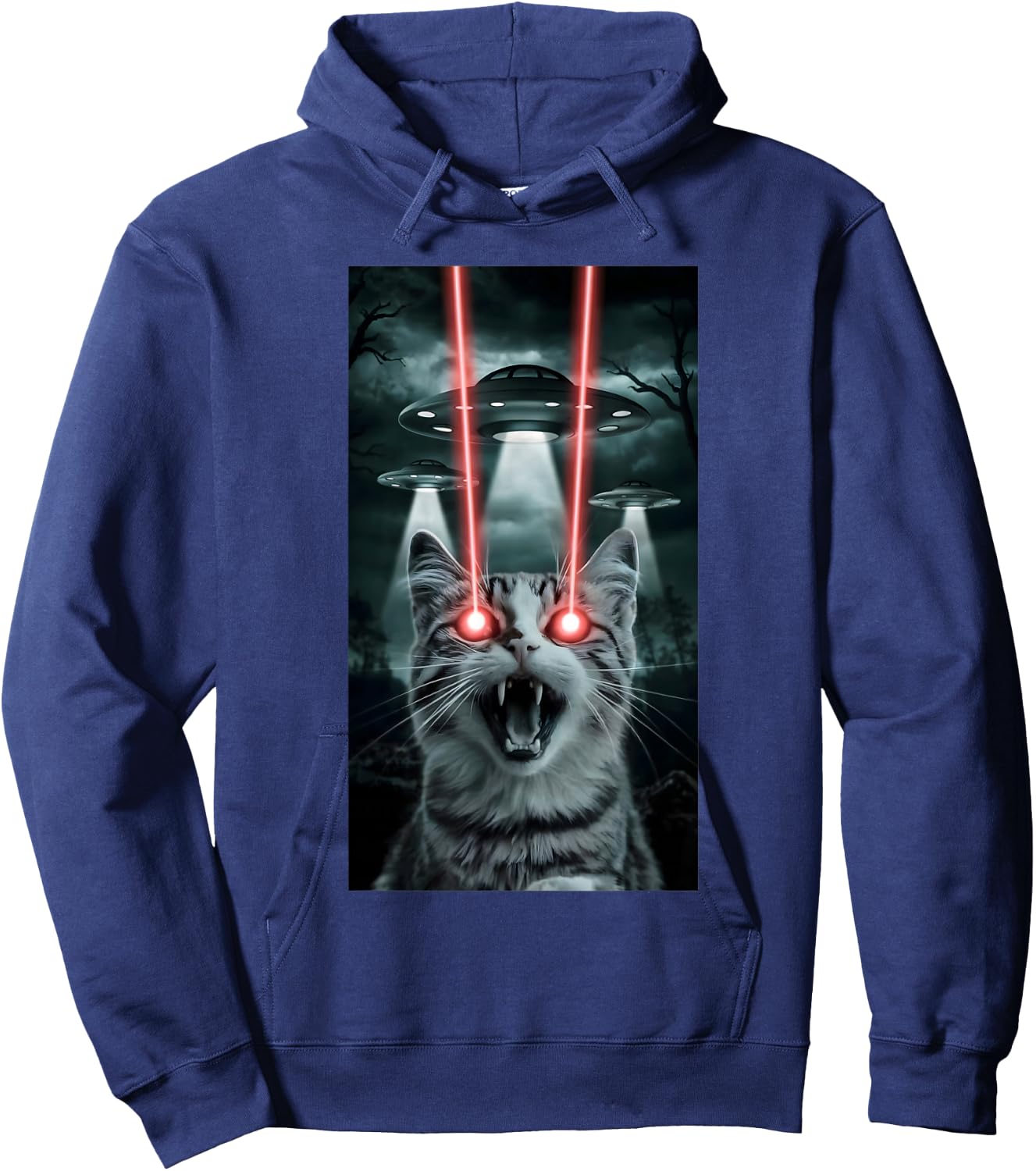 Alien Cat Selfie With Ufo Laser Eyes Hoodie - Hoodie | Navy