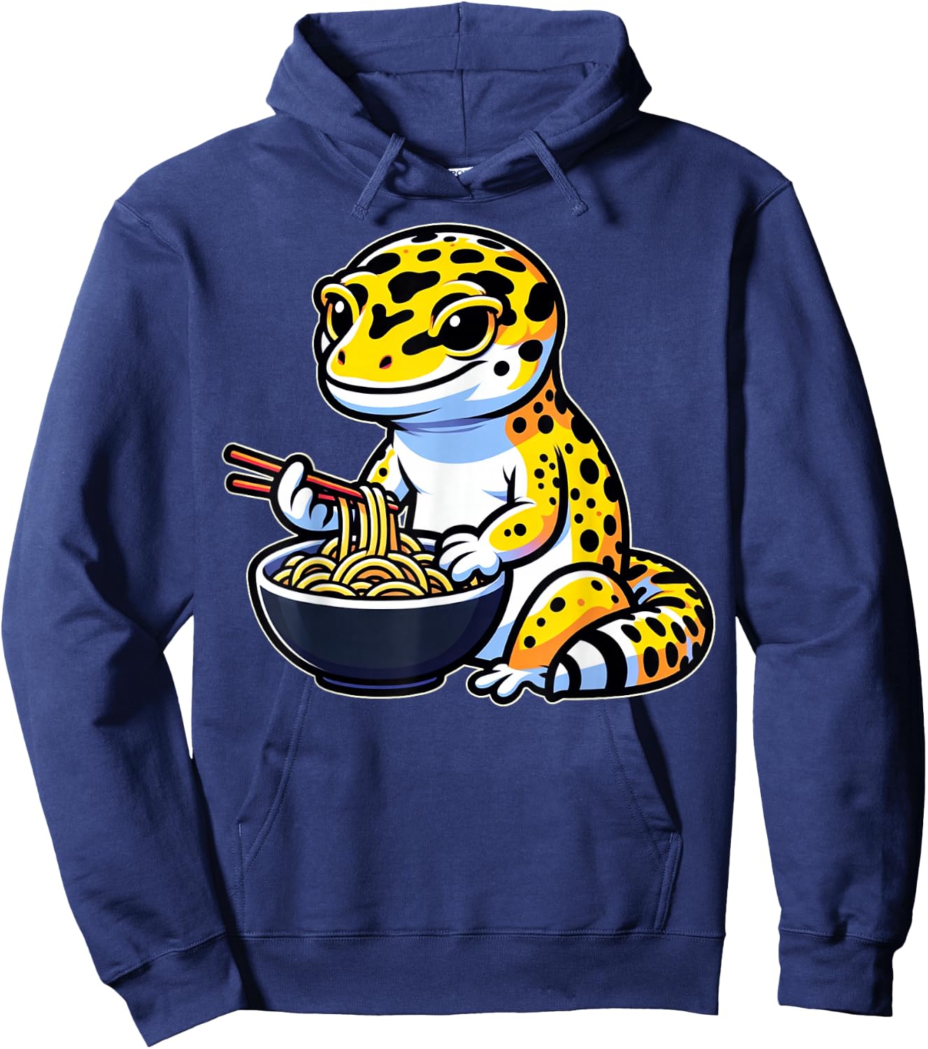 Kawaii Leopard Gecko Lover Gifts Leopard Gecko Eating Ramen Hoodie - Hoodie | Navy