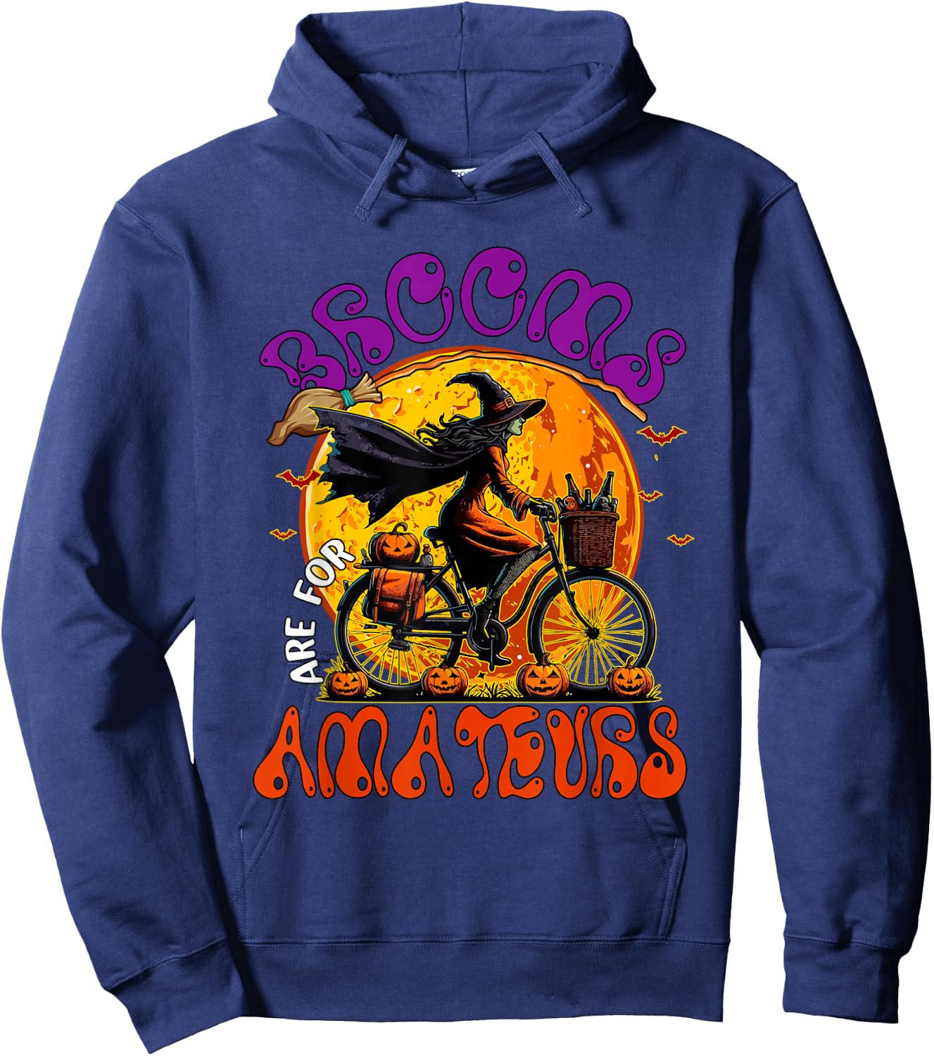 Brooms Are For Amateurs Halloween Witch Riding Bicycle Hoodie - Hoodie | Navy