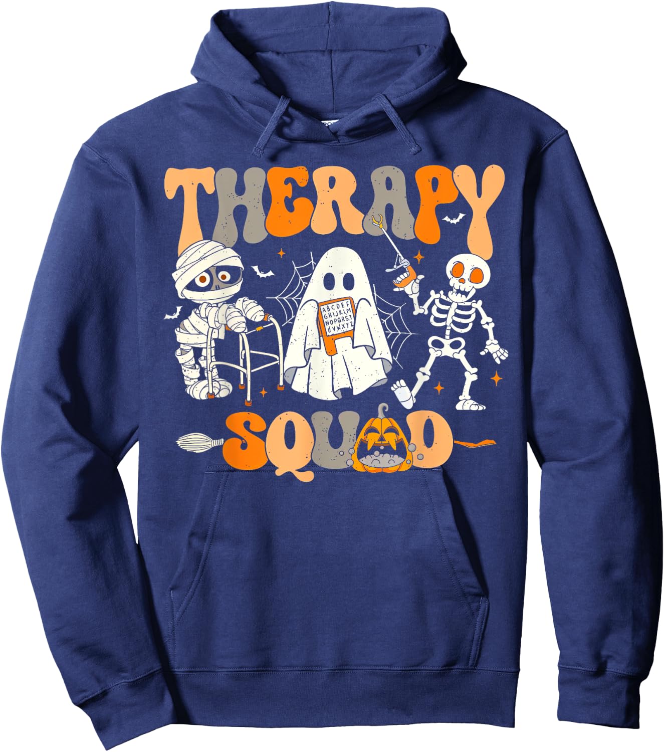 Therapy Squad Skeleton Ghost Mummy Halloween Spooky Season Hoodie - Hoodie | Navy