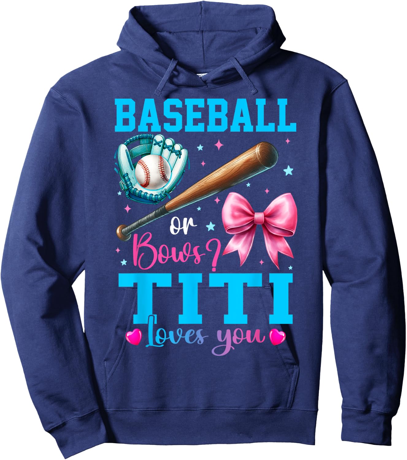 Baseball or Bows Titi Loves You Gender Reveal Baby Party Hoodie - Hoodie | Navy