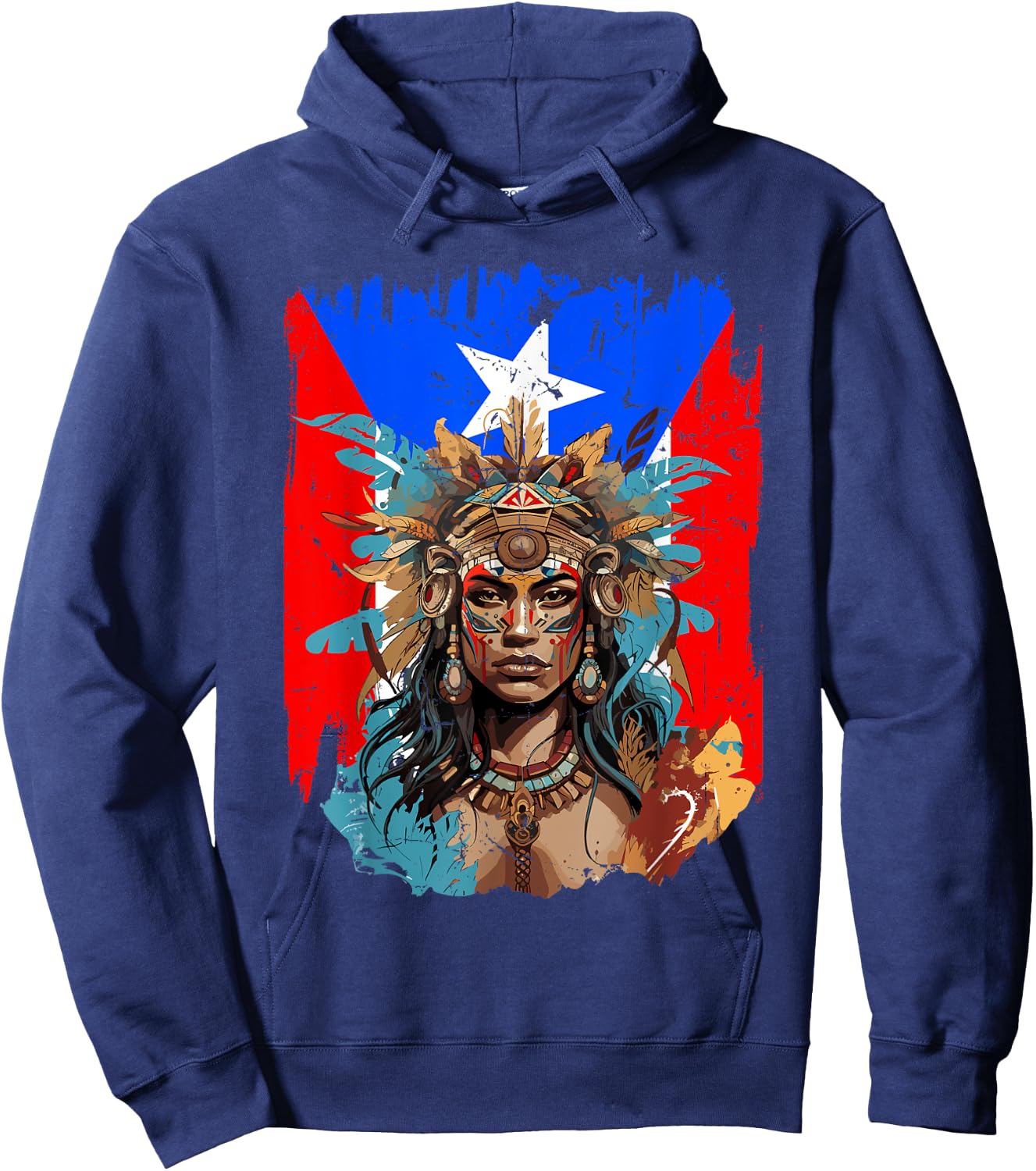 Boricua Taino Woman Puerto Rico Flag Hispanic Heritage Month Hoodie - Hoodie | Navy