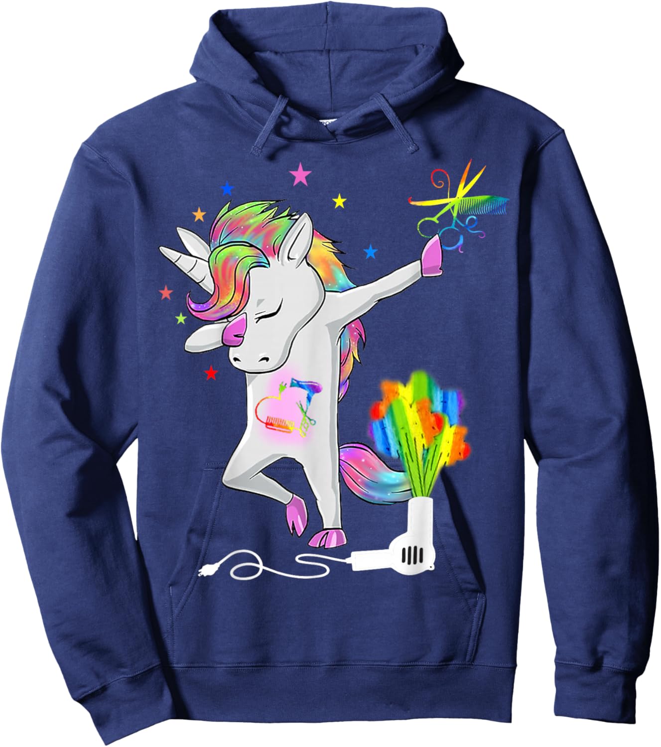 Funny HairStylist T Shirt Dabbing Unicorn Cosmetologist Hoodie - Hoodie | Navy