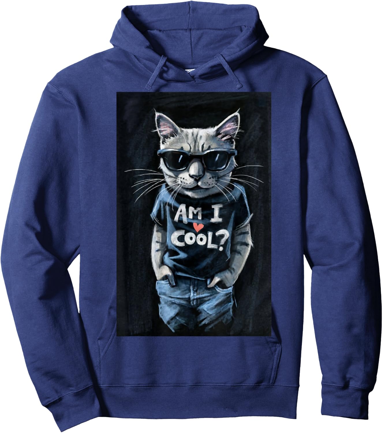 Funny Cat Wearing Sunglasses Modern Graphics Am I Cool Hoodie - Hoodie | Navy
