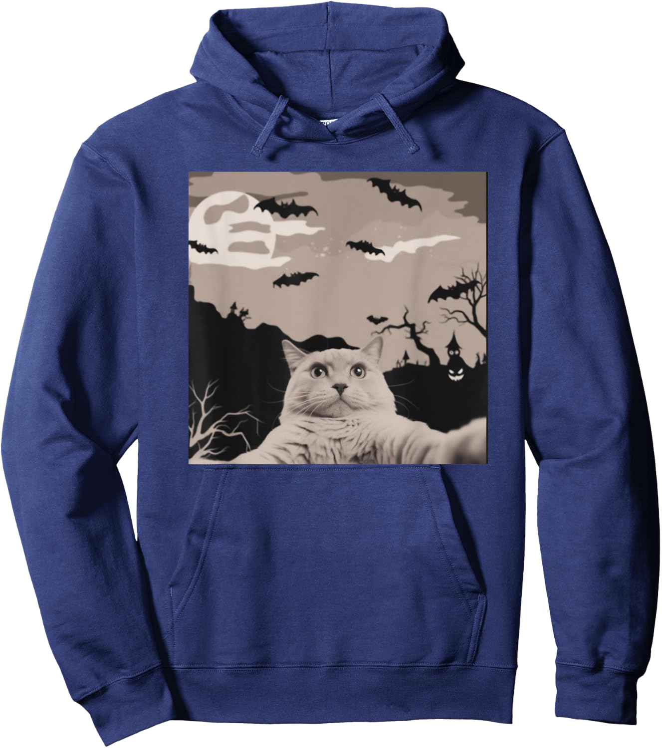 Cat Selfie With Halloween Background Funny Cat Gifts Hoodie - Hoodie | Navy
