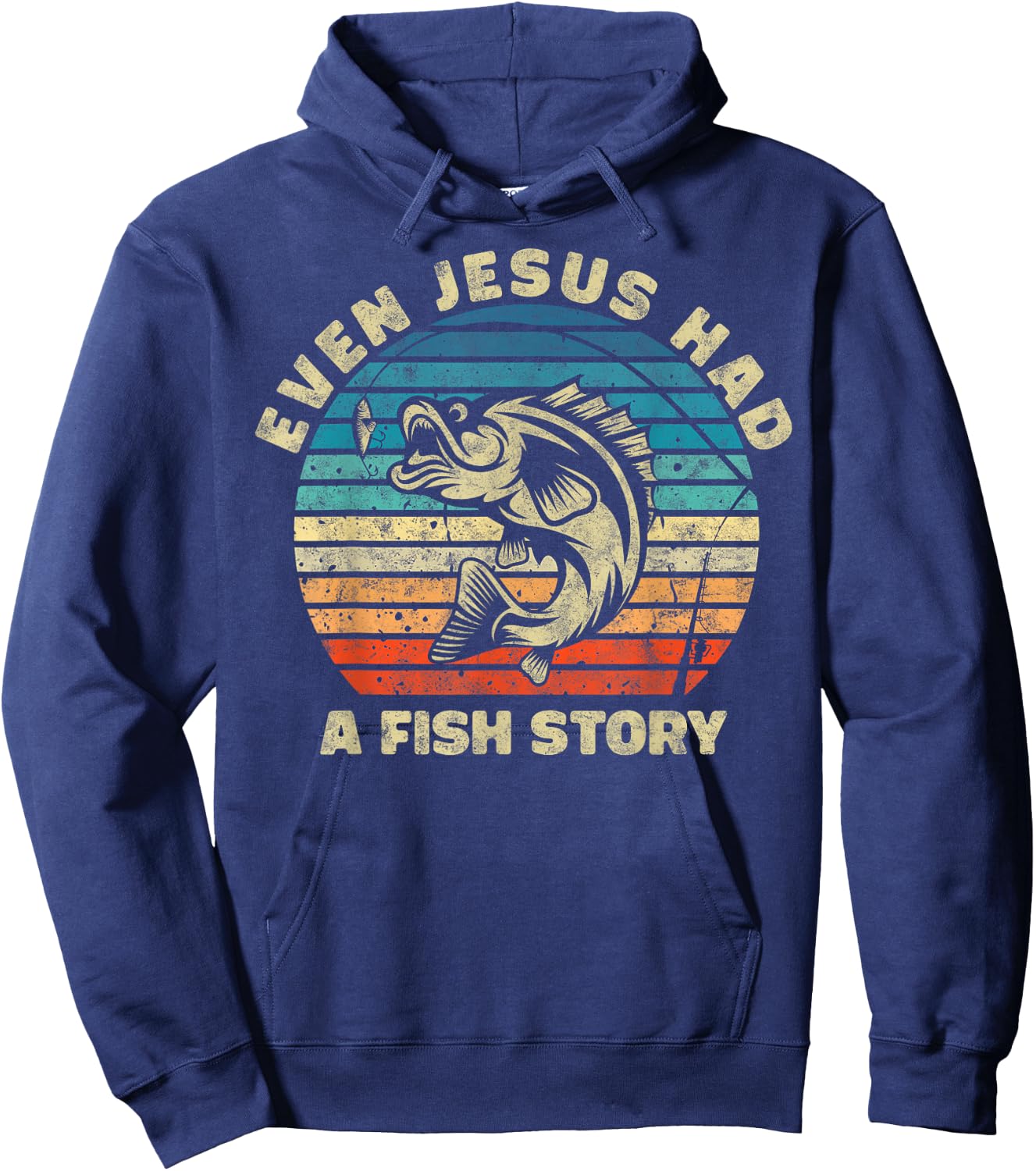 Even Jesus Has a Fish Story Christian Fisherman Funny Retro Hoodie - Hoodie | Navy