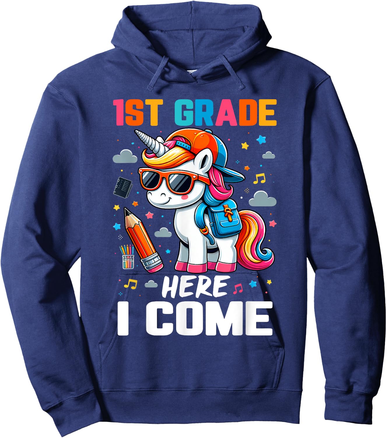 First 1st Grade Here I Come Shirt First Day Of School Girls Hoodie - Hoodie | Navy