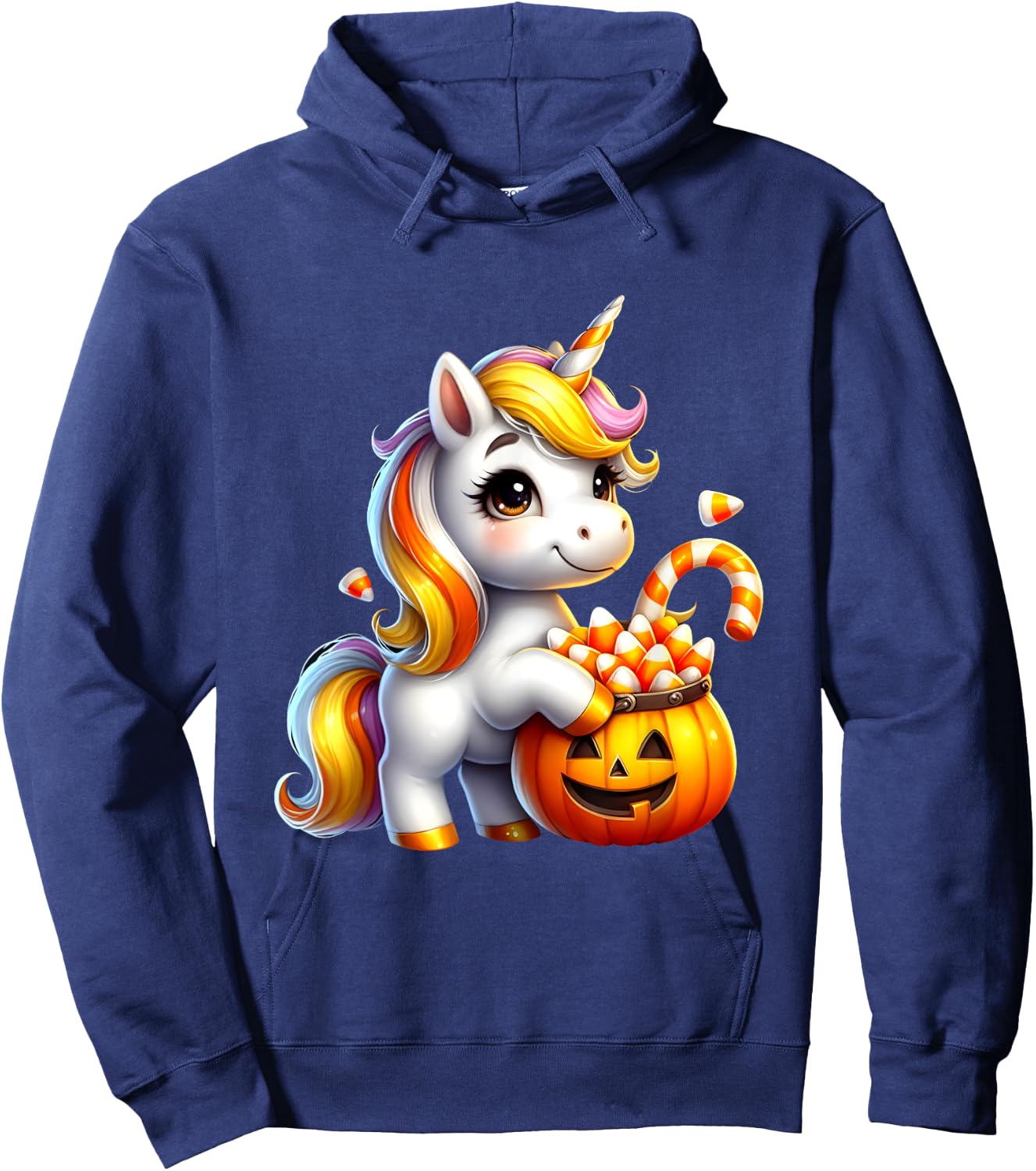 Unicorn Candy Corn Cute Halloween Unicorn Gift Kids Girls Hoodie - Hoodie | Navy