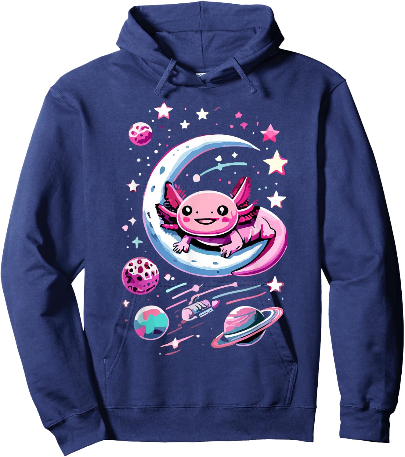 Space Adventure Kawaii Axolotl Hoodie - Hoodie | Navy