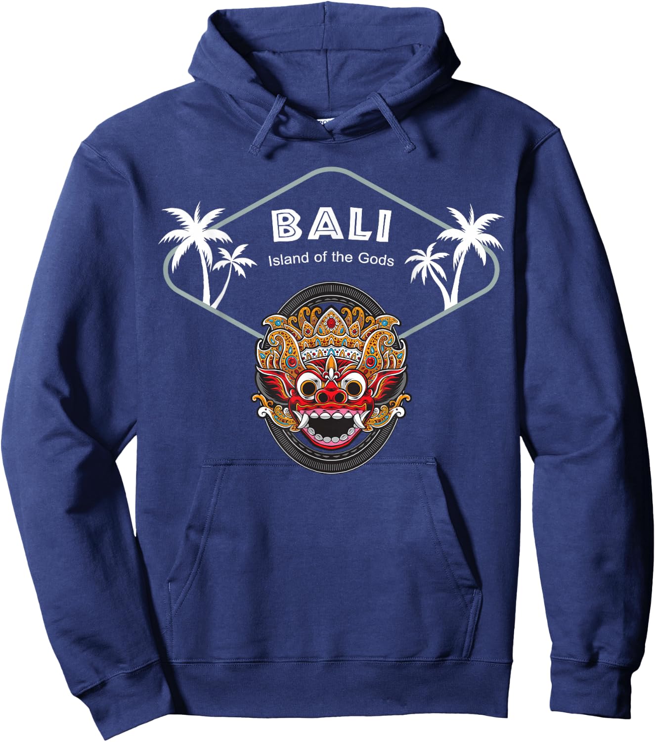 Bali Barong Mask Palms Indonesia Penida Gift Ubud Souvenir Hoodie - Hoodie | Navy