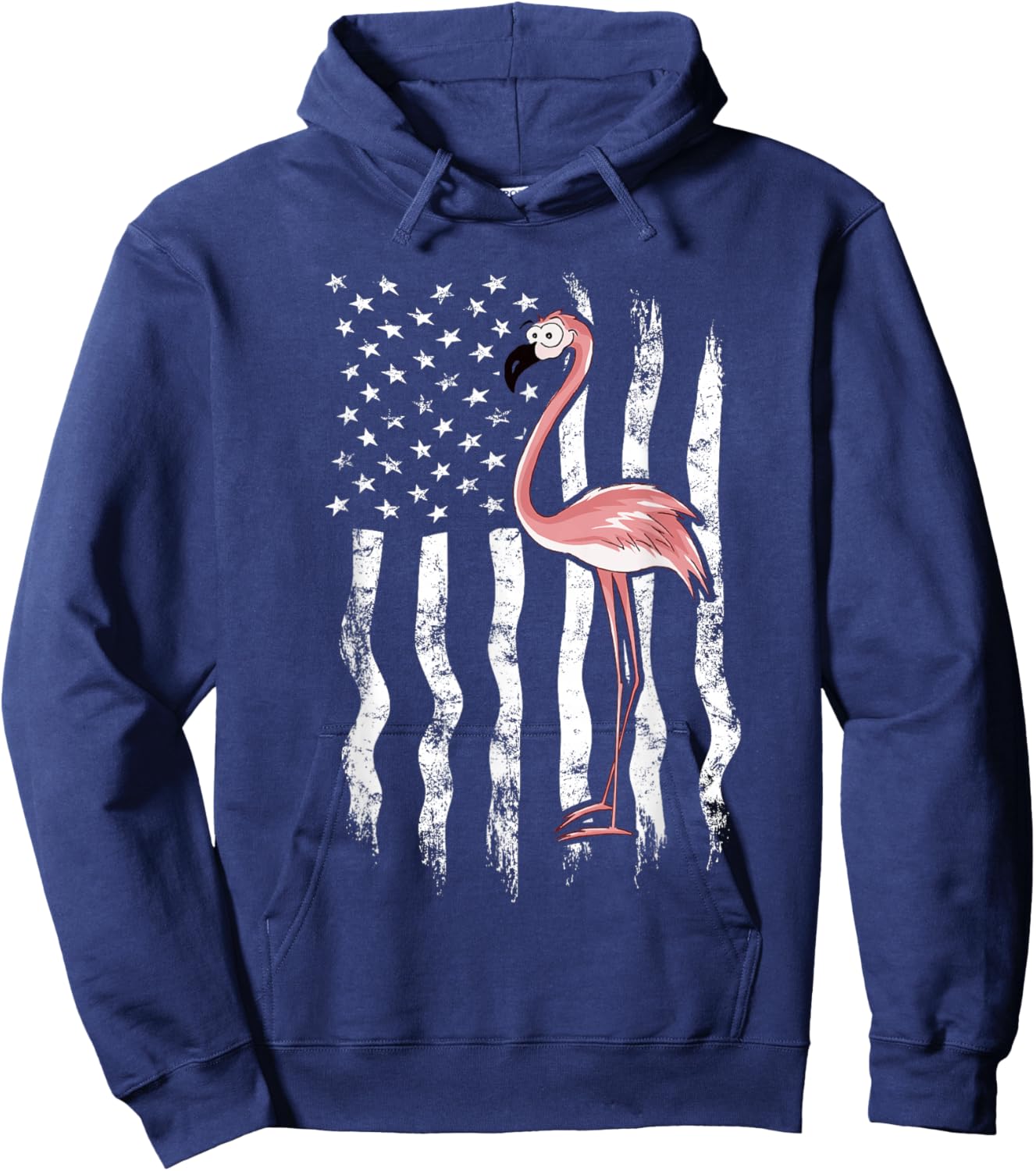USA American Flag Funny Cute Pink Cartoon Flamingo Small Hoodie - Hoodie | Navy