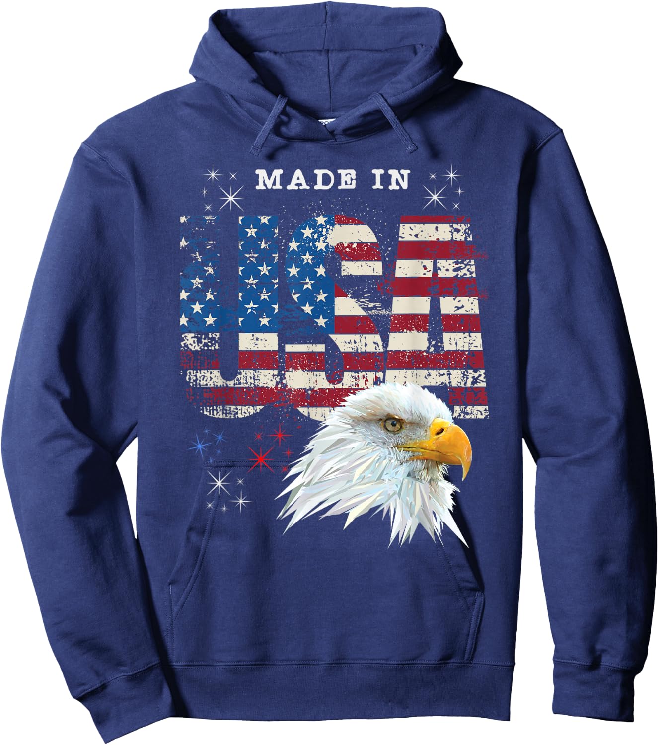 Made in USA Patriotic American Flag Bald Eagle America Hoodie - Hoodie | Navy