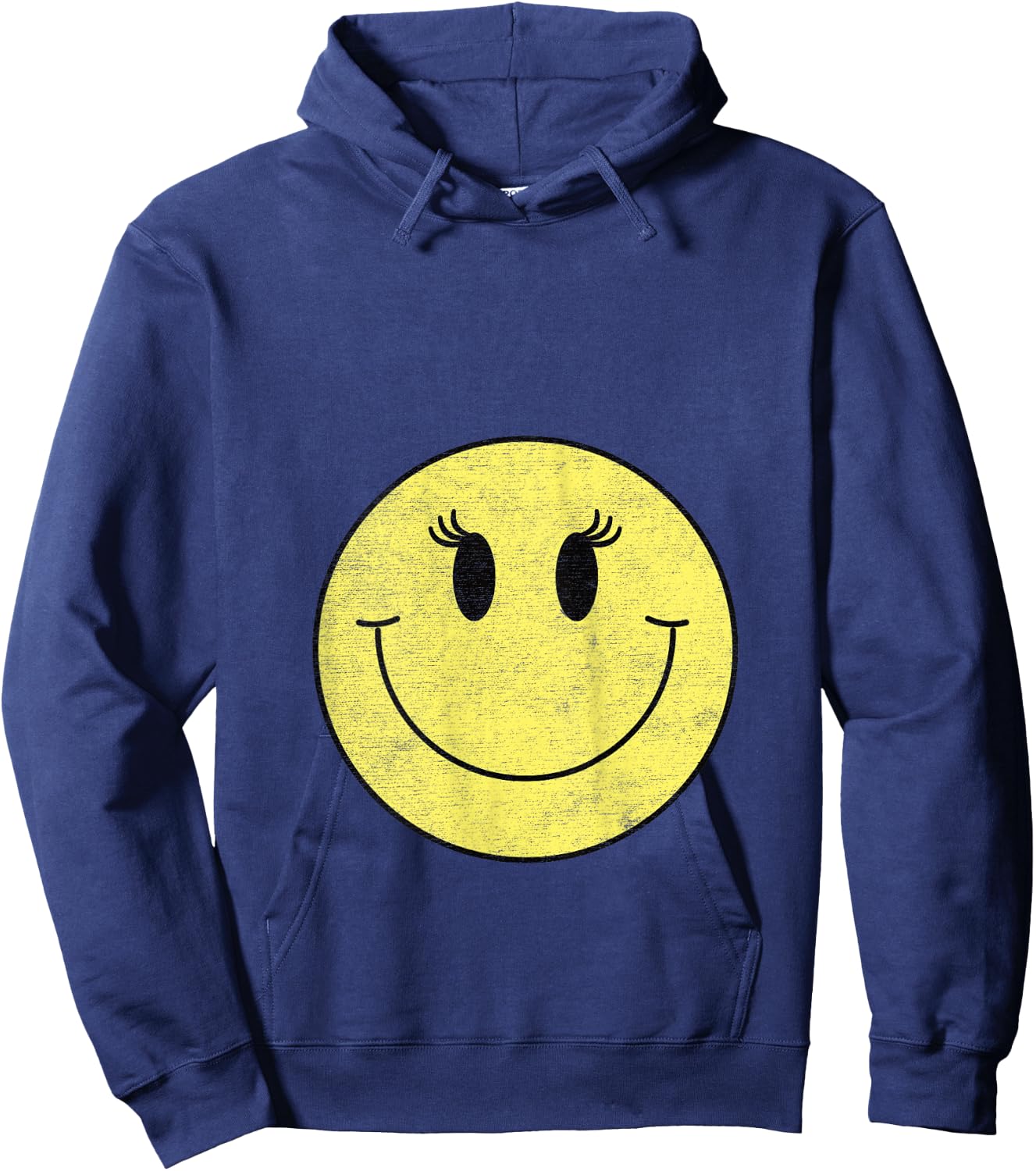 Vintage Cute Eyelashes Yellow Happy Smiling Smile Face Girl Hoodie - Hoodie | Navy