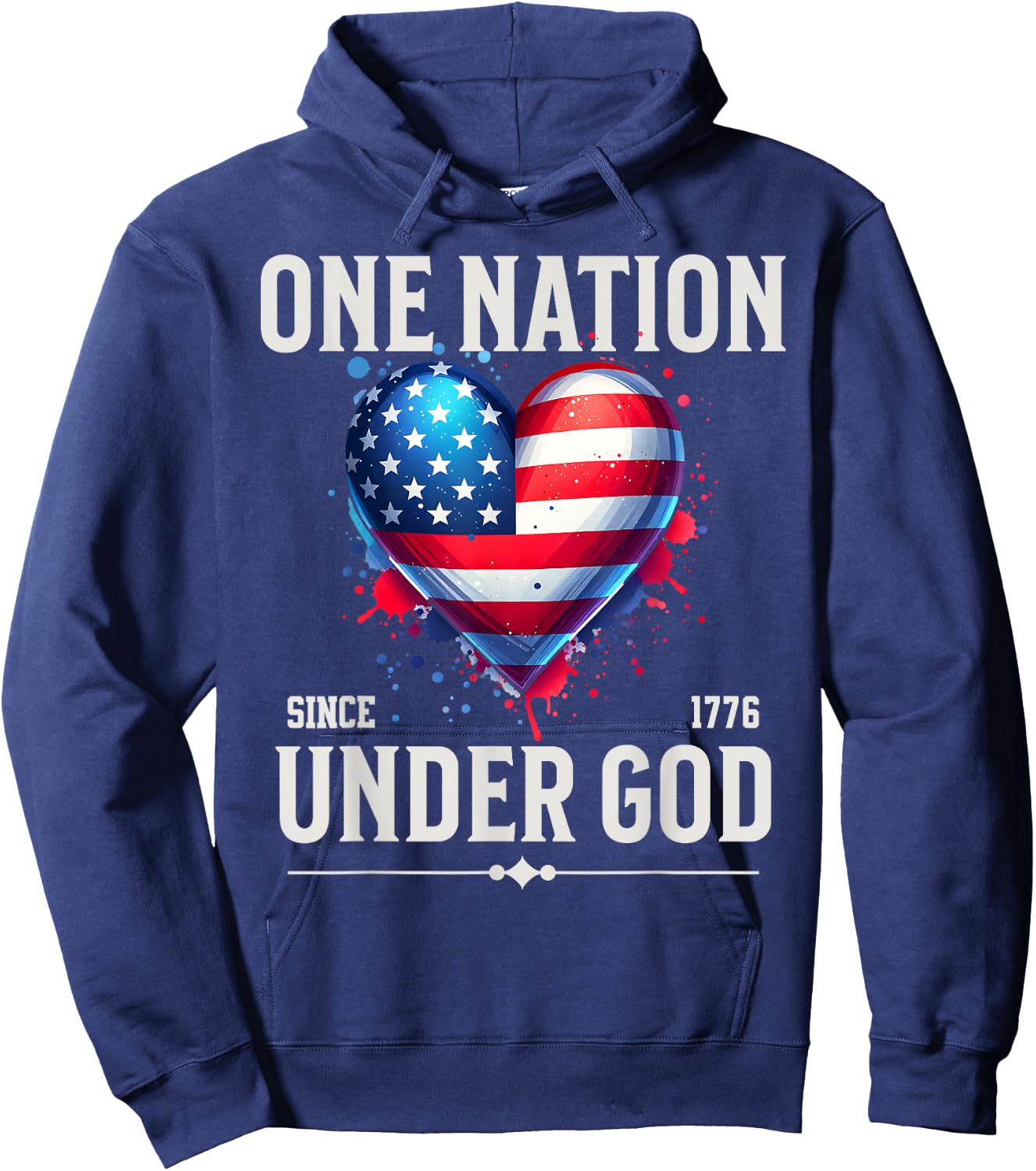 One Nation Under God Heart Flag Patriotic Christian Hoodie - Hoodie | Navy
