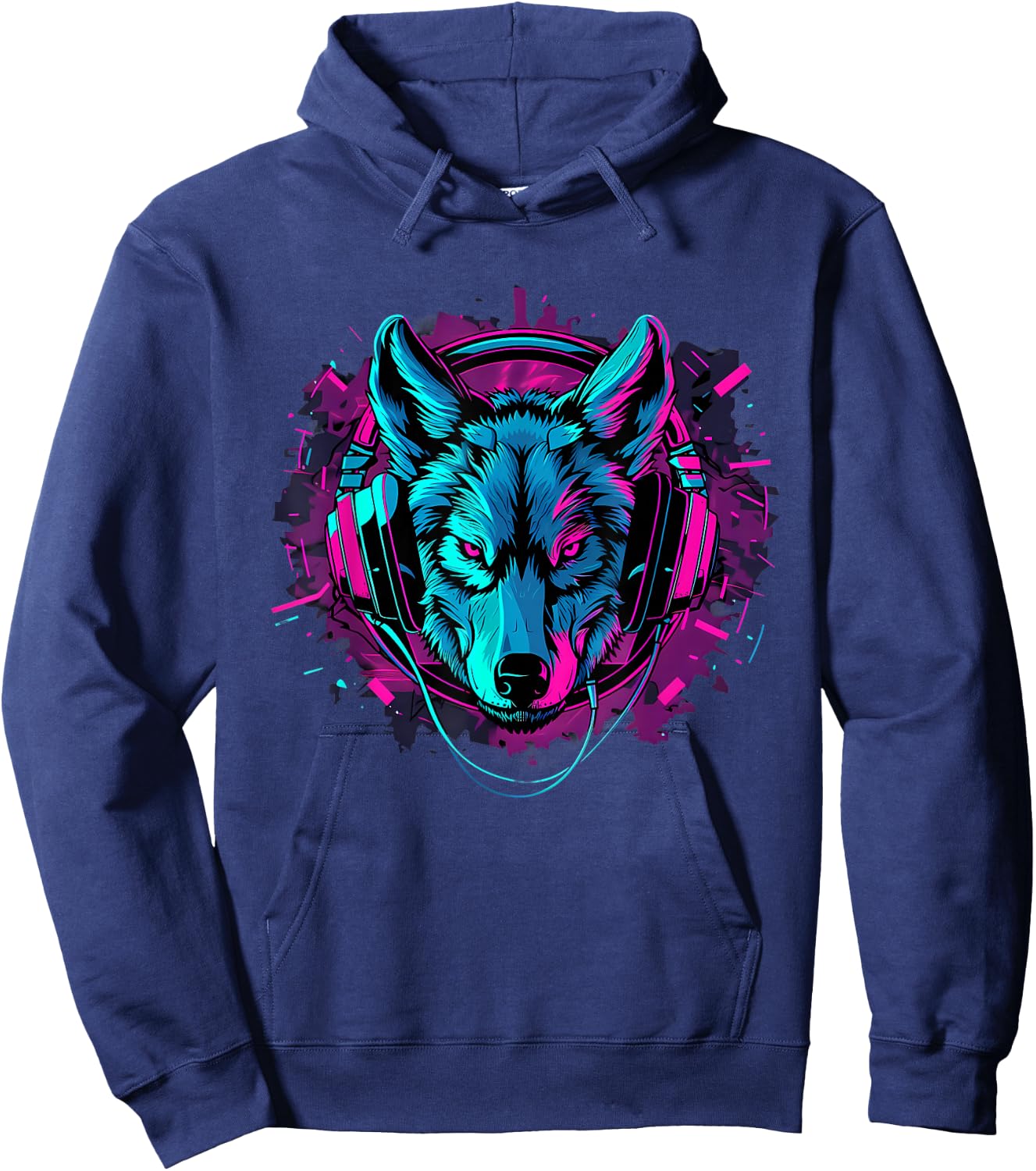 DJ Wolf Beatmaker Artwork Techno Music Headphones EDM Hoodie - Hoodie | Navy