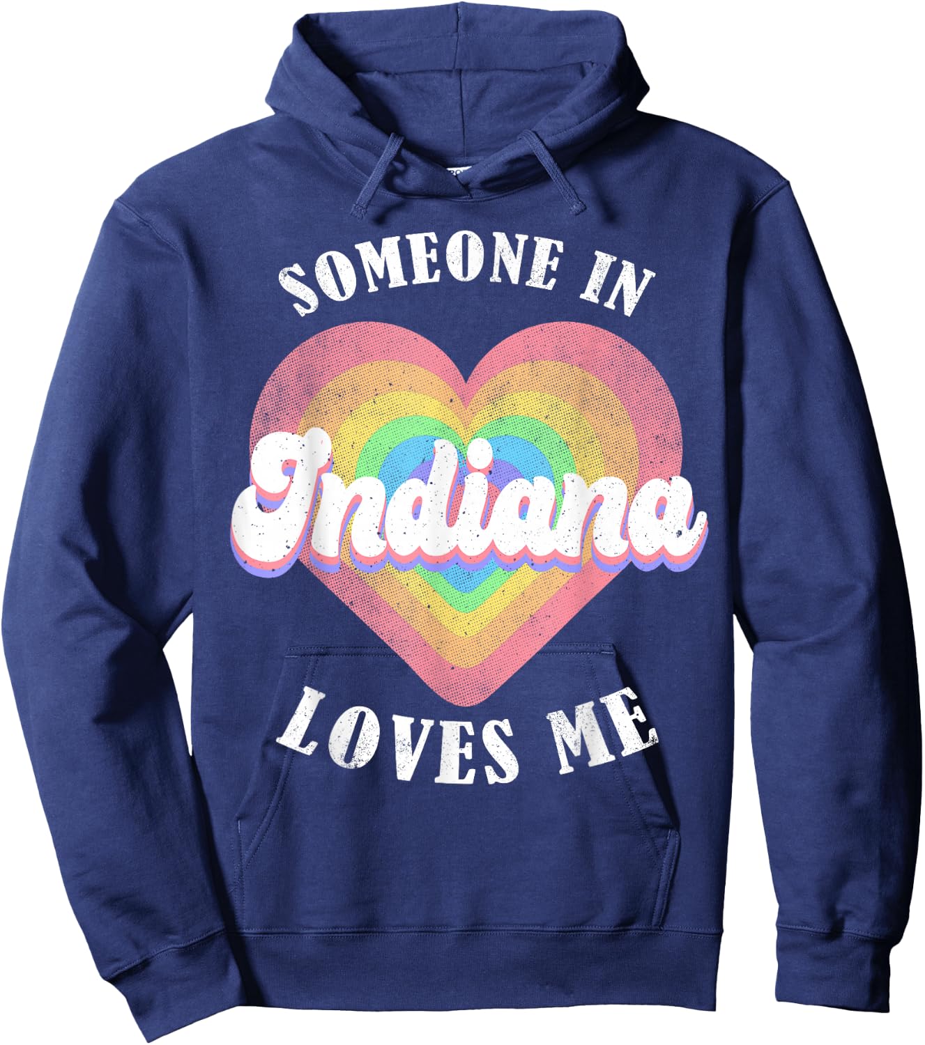 Someone In Indiana Loves Me Heart Retro Groovy Hoodie - Hoodie | Navy
