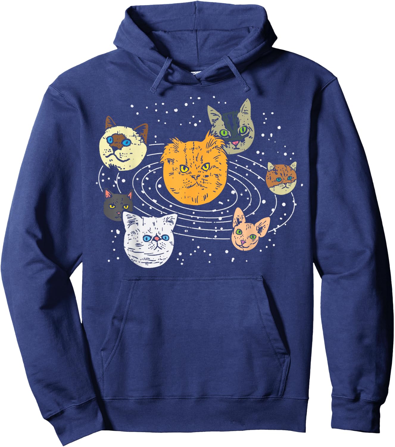 Cat Faces Planets Solar System Space Animals Pet Lover Gift Hoodie - Hoodie | Navy