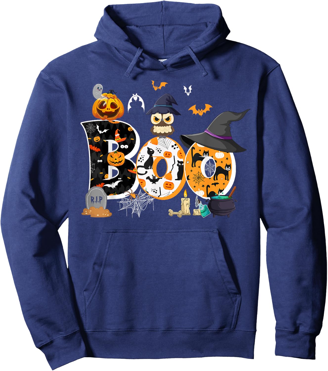 Halloween Costume Boo Owl Witch Hat Spider Pumpkin Hoodie - Hoodie | Navy