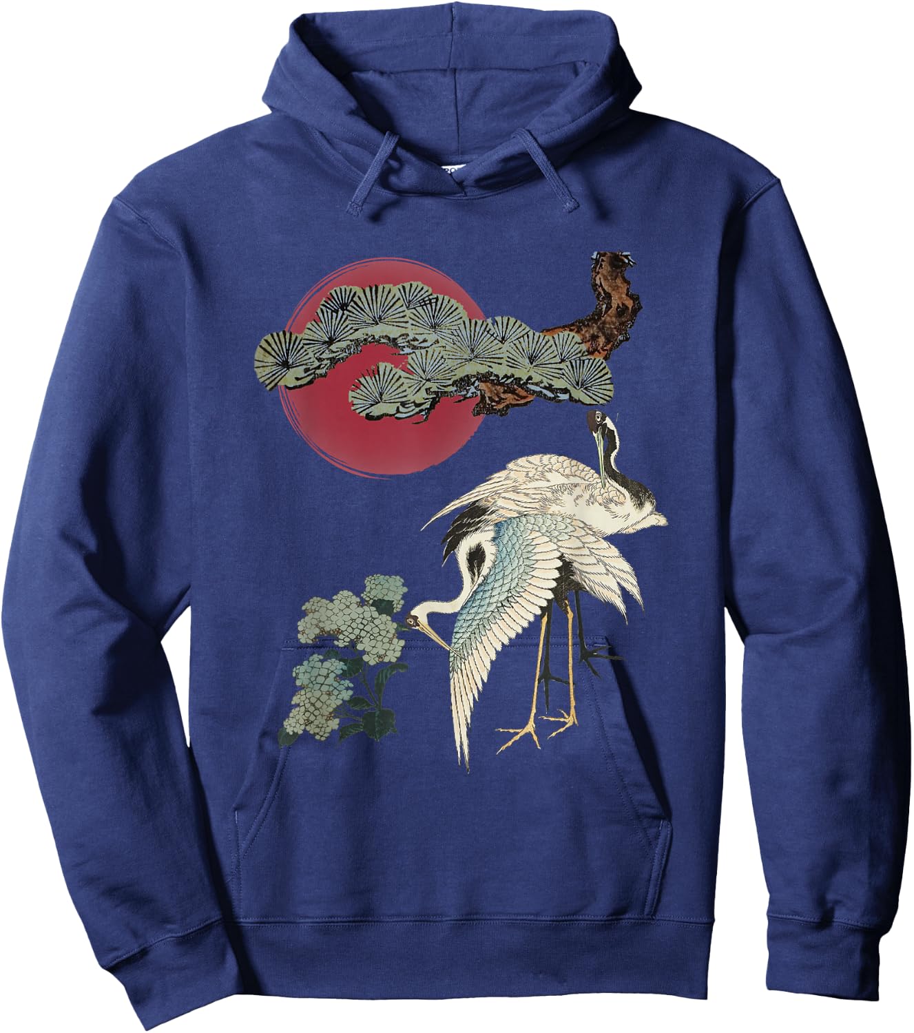 Japanese Crane and Pine Tree Art Elegant Traditional Design Hoodie - Hoodie | Navy