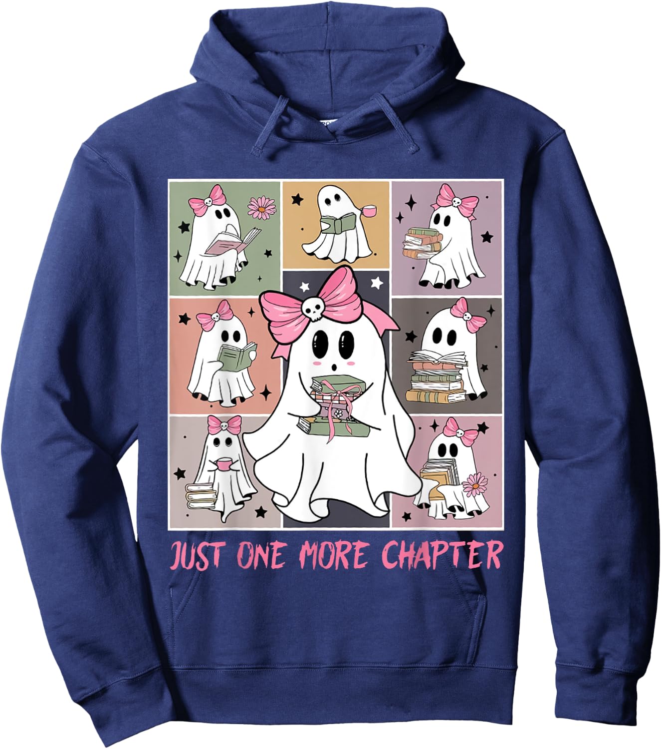 Just One More Chapter Cute Ghost Reading Book Halloween Hoodie - Hoodie | Navy