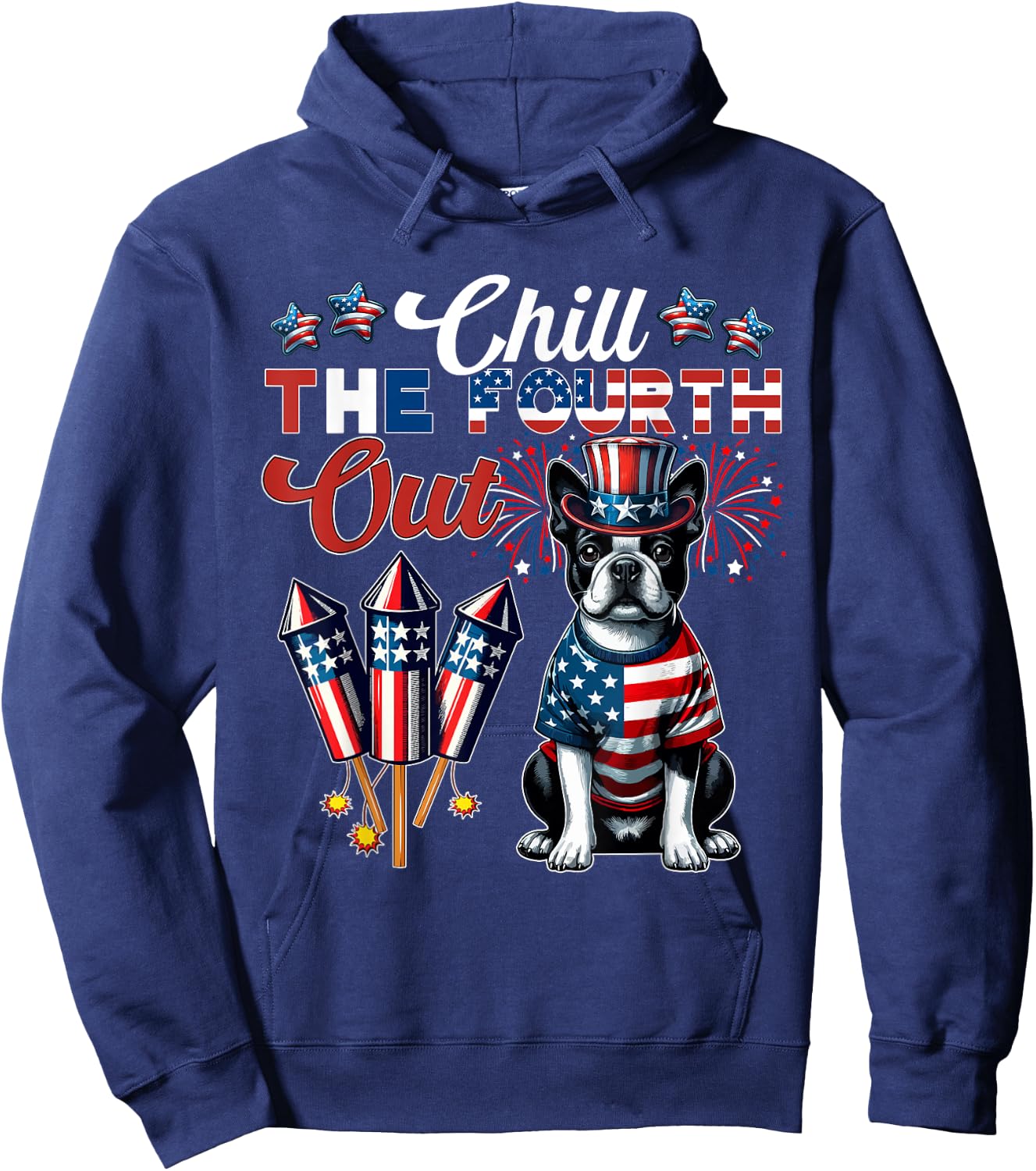 Chill The Fourth Out Costume 4th Of July Cute Boston Terrier Kids Men Hoodie - Hoodie | Navy